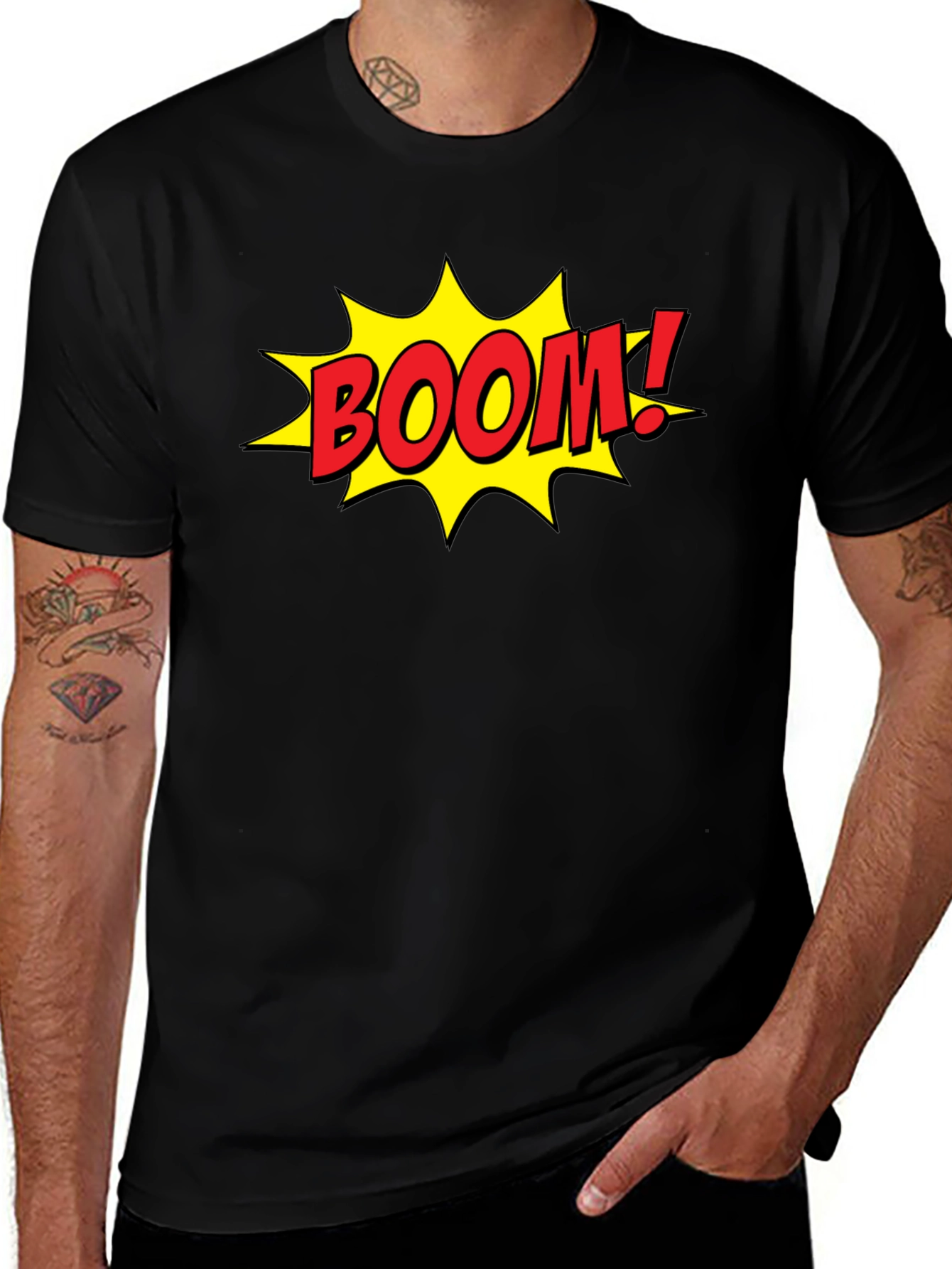 Comic Book Style BOOM! Graphic Black T-Shirt