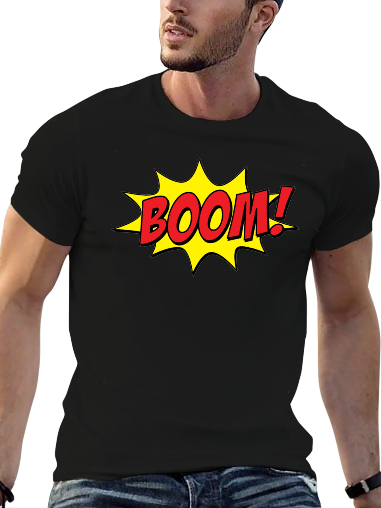 Comic Book Style BOOM! Graphic Black T-Shirt