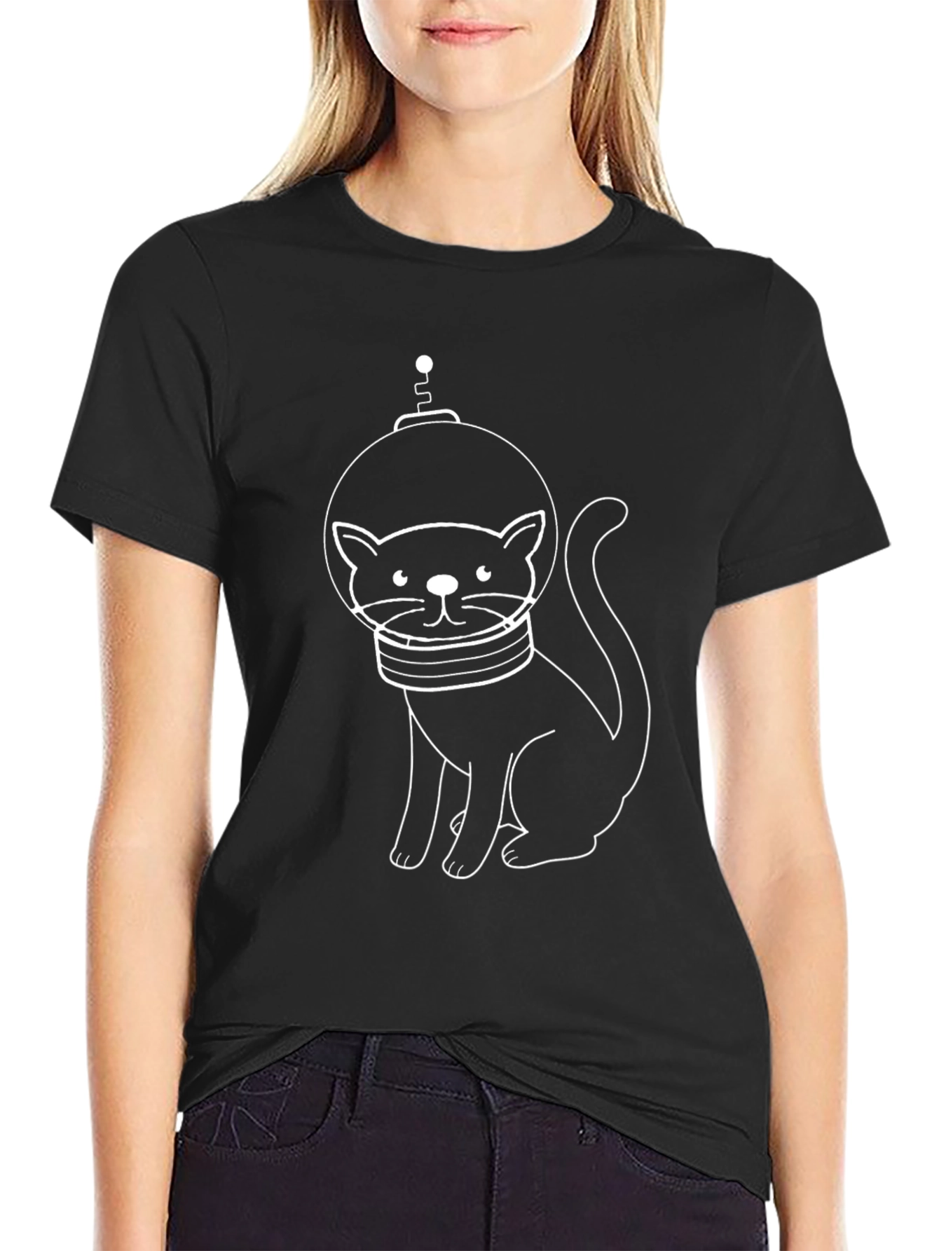 Astronaut Cat Black T-Shirt - Space Kitty Tee