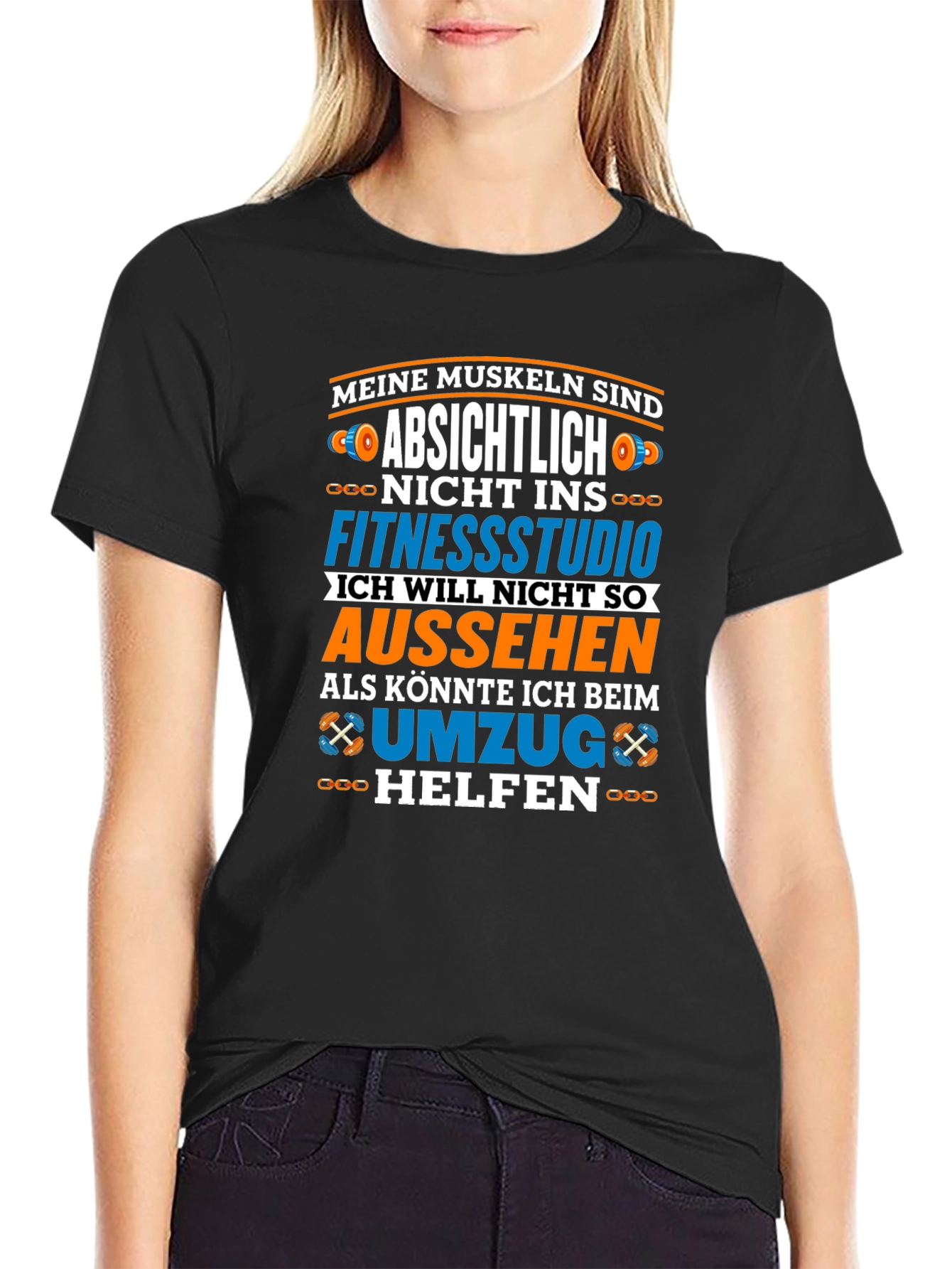 Funny German Gym T-Shirt: Muscles & Moving