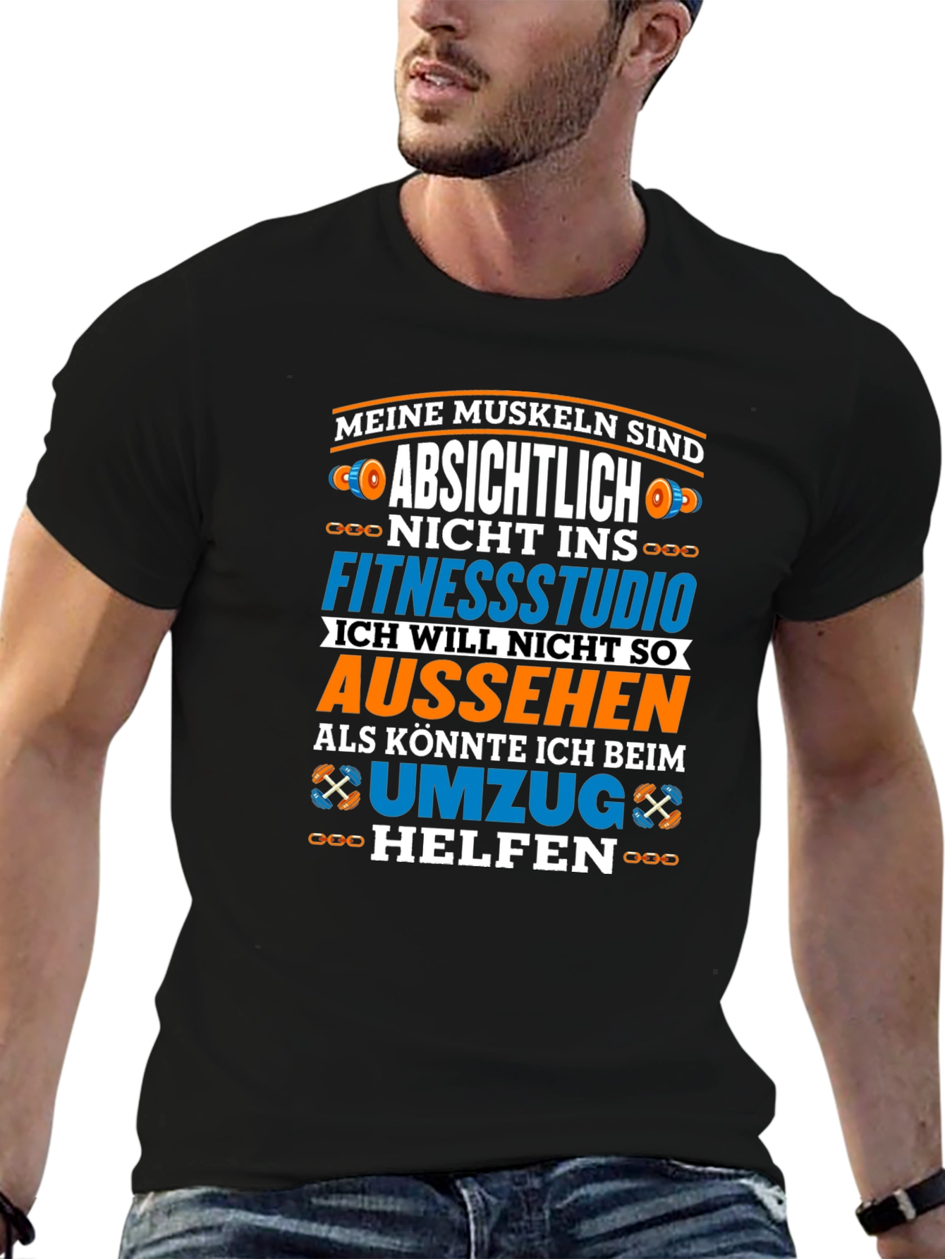 Funny German Gym T-Shirt: Muscles & Moving