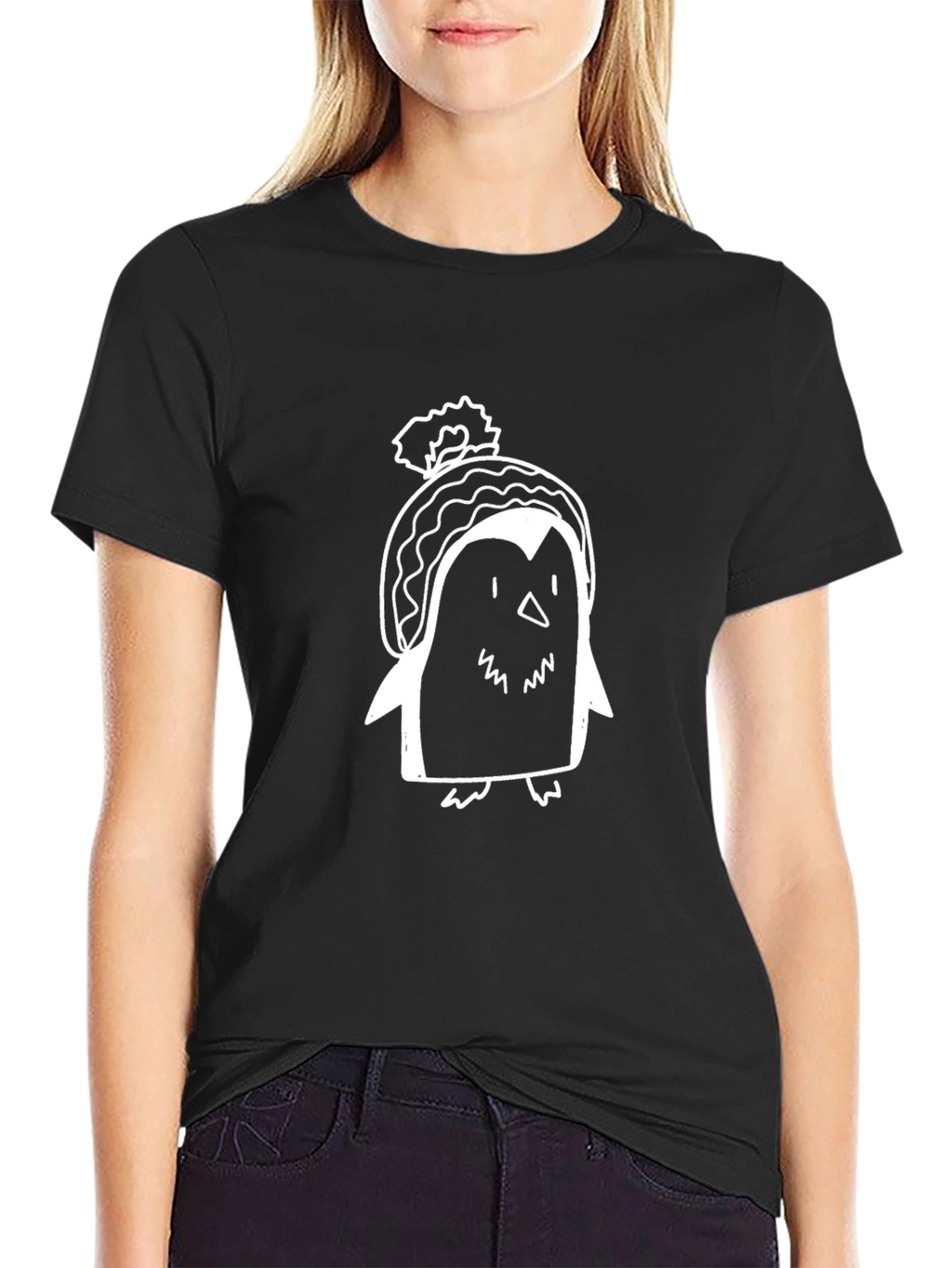 Penguin in Beanie Graphic T-Shirt