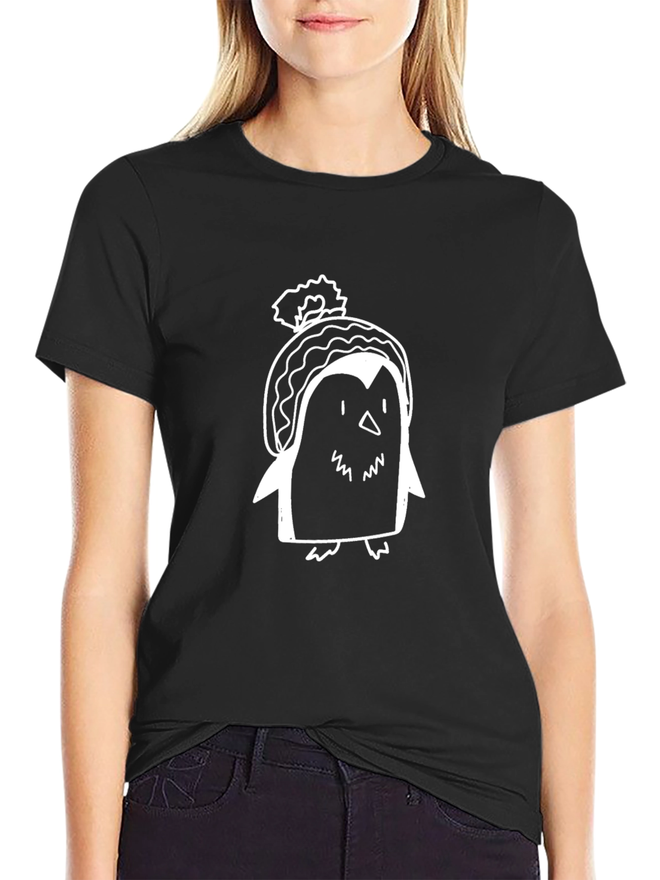 Penguin in Beanie Graphic T-Shirt