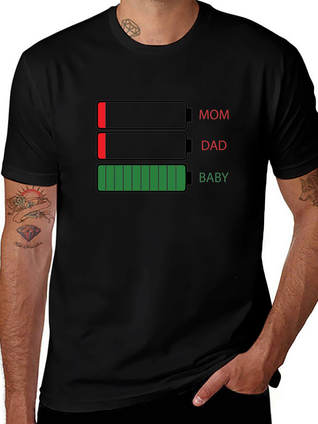 Battery Level Family T-Shirt - Mom Dad Baby