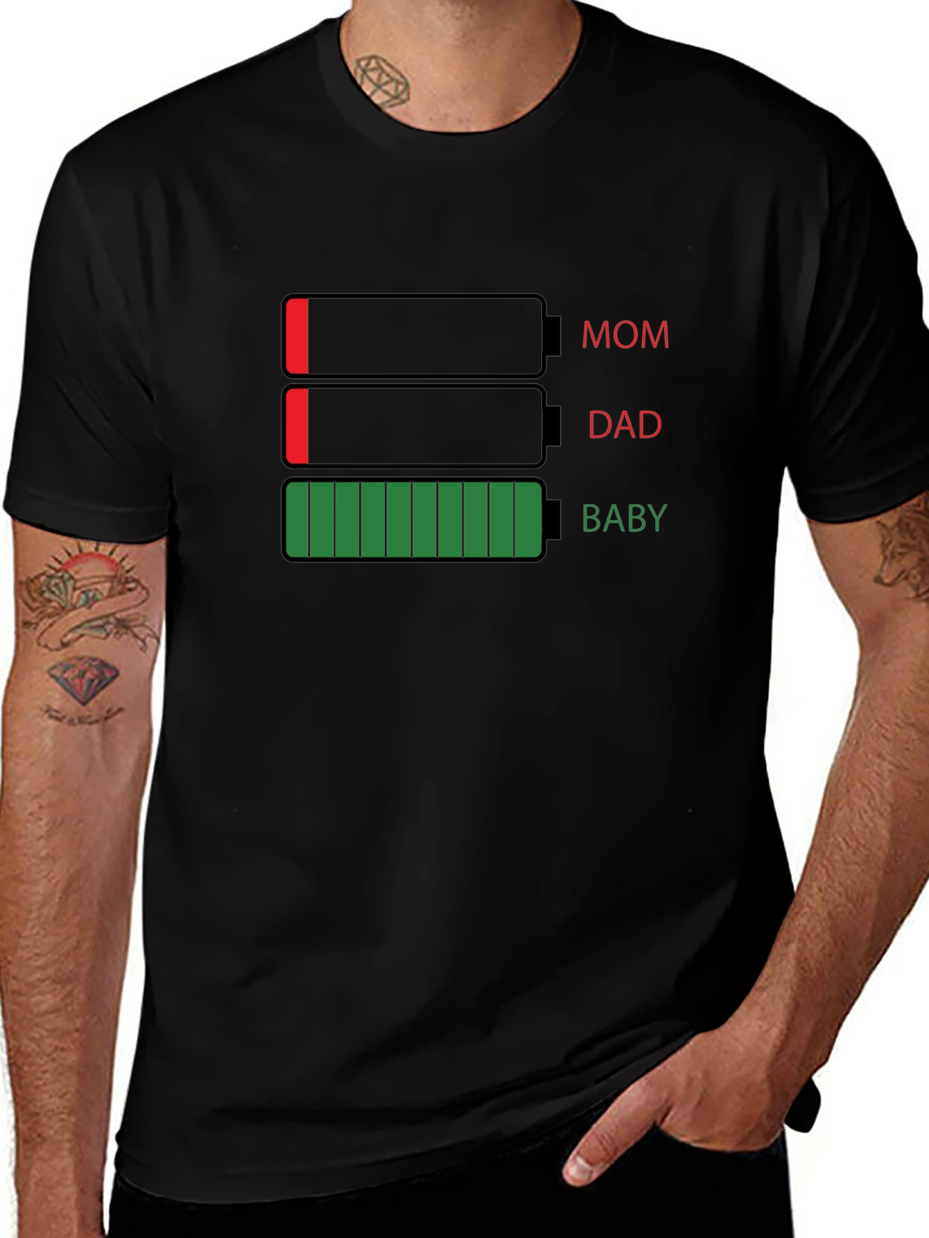 Battery Level Family T-Shirt - Mom Dad Baby