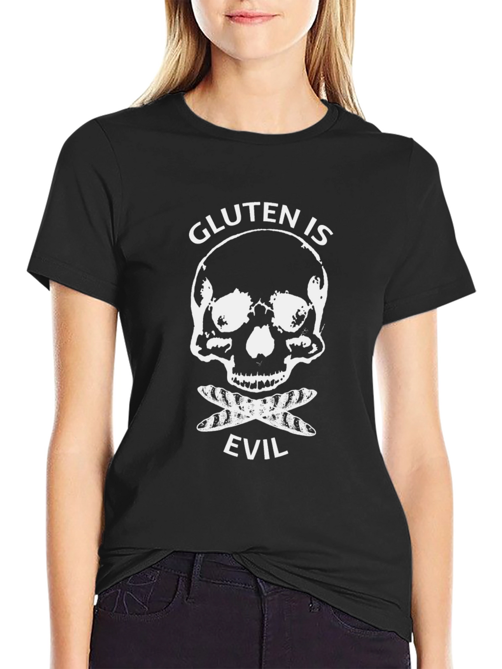 Gluten is Evil T-Shirt - Skull & Crossbones