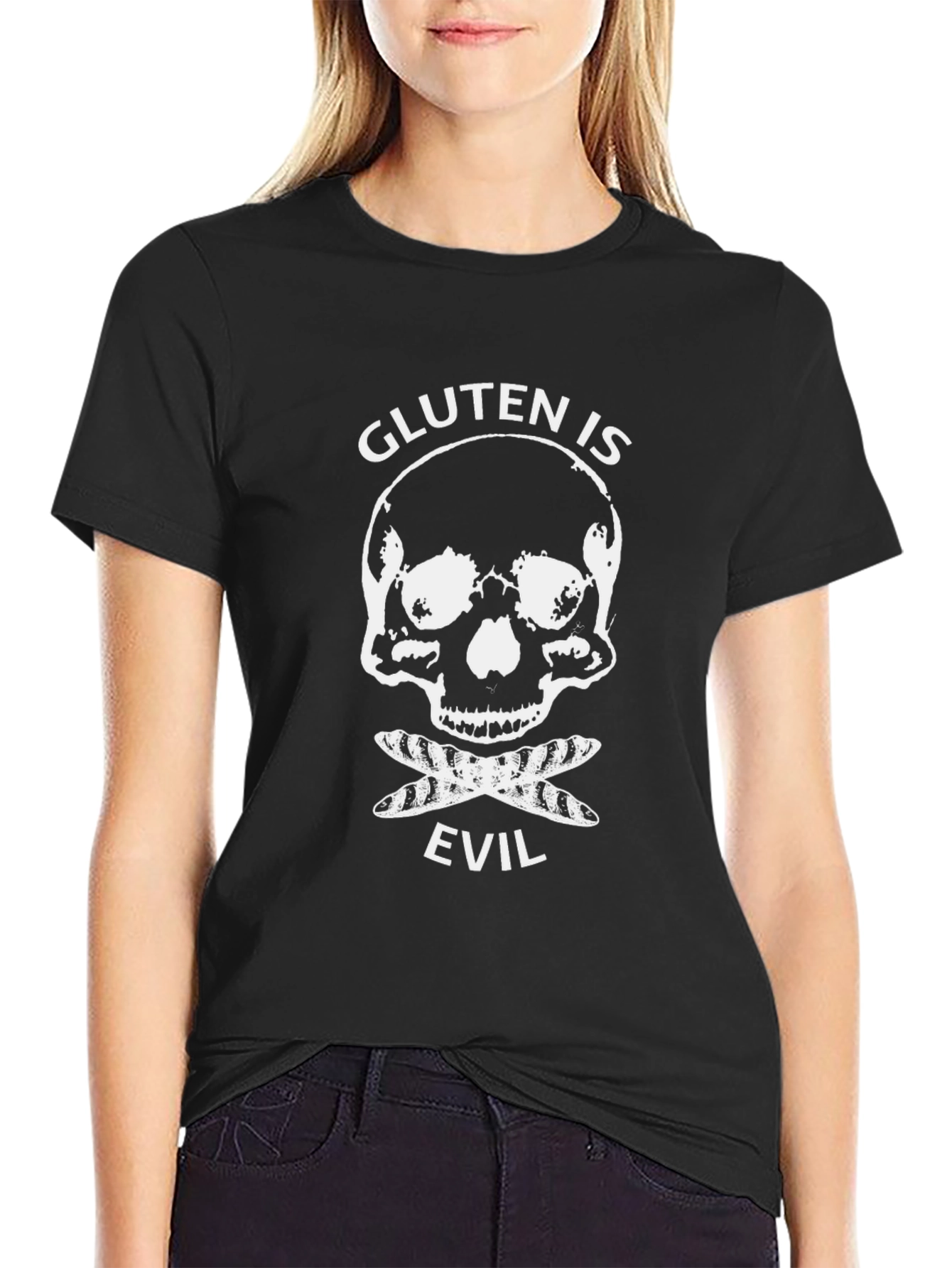 Gluten is Evil T-Shirt - Skull & Crossbones