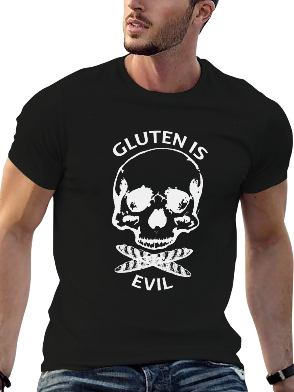 Gluten is Evil T-Shirt - Skull & Crossbones