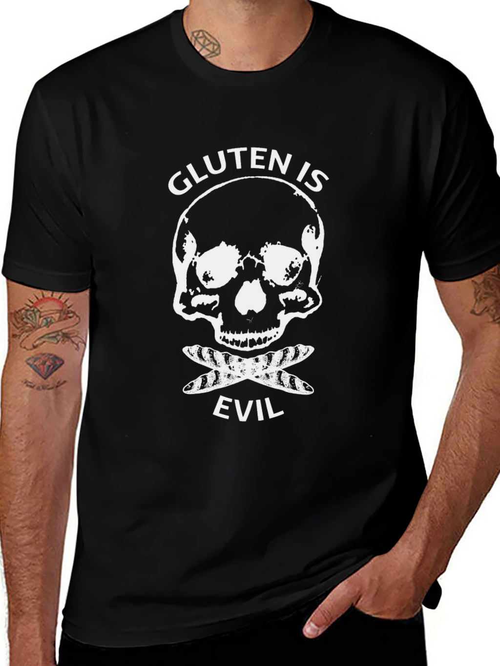 Gluten is Evil T-Shirt - Skull & Crossbones