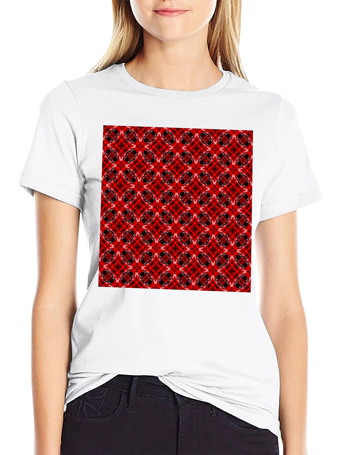 Geometric Pattern T-Shirt - Red & Black Design