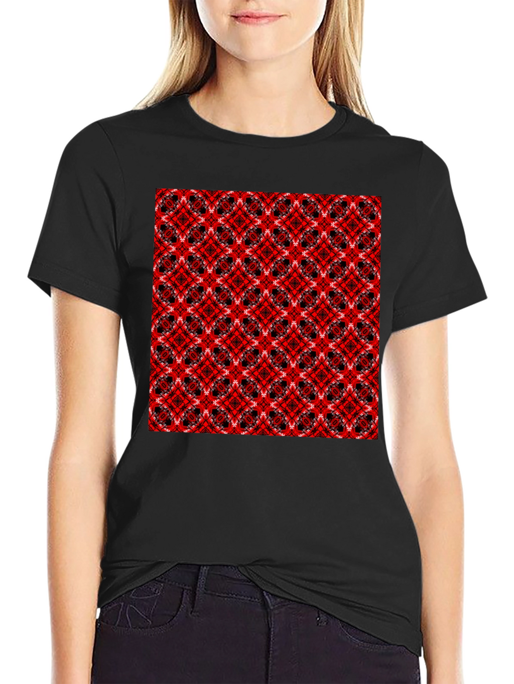Geometric Pattern T-Shirt - Red & Black Design