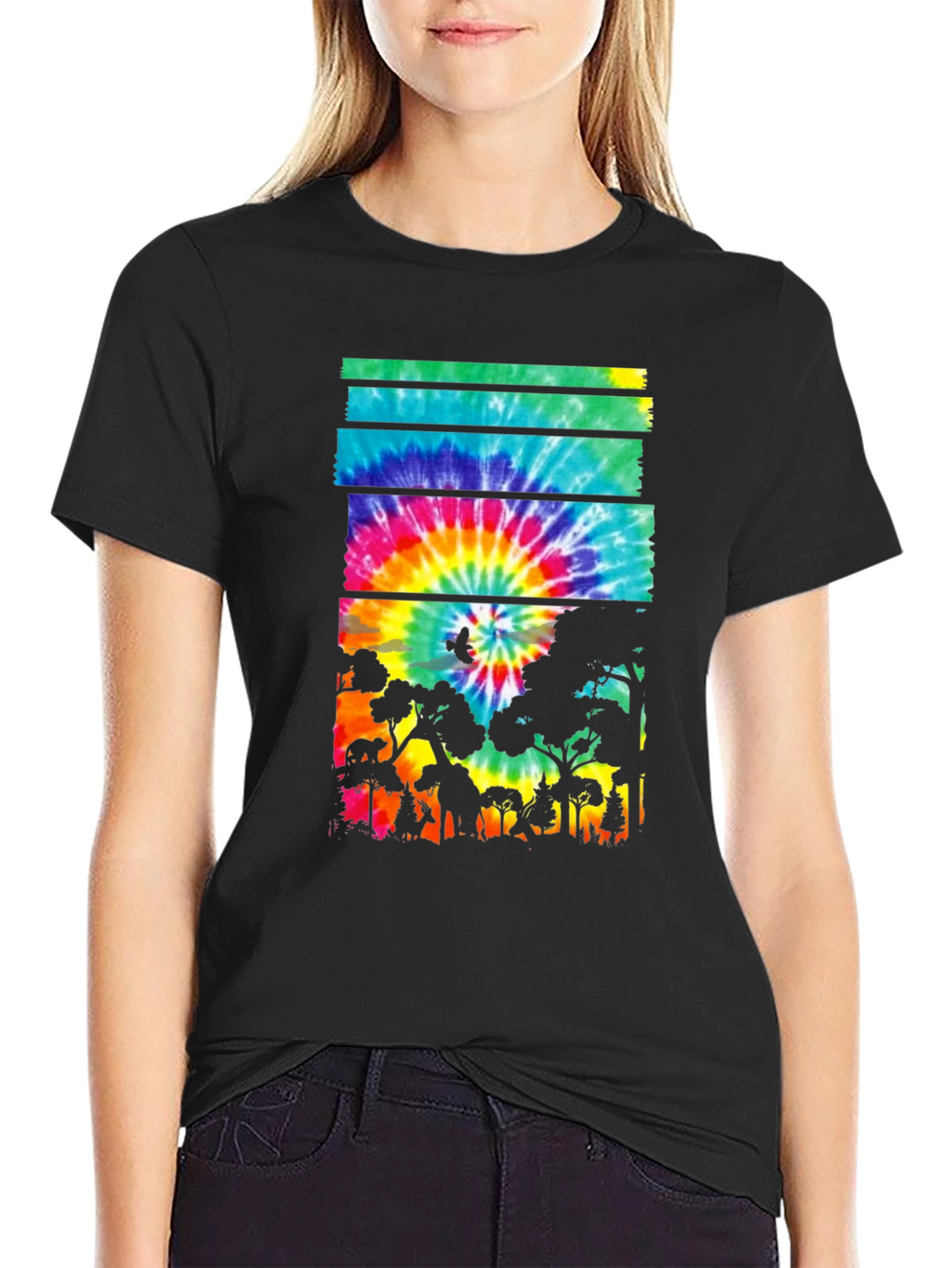Tie Dye Forest Graphic Tee - Black