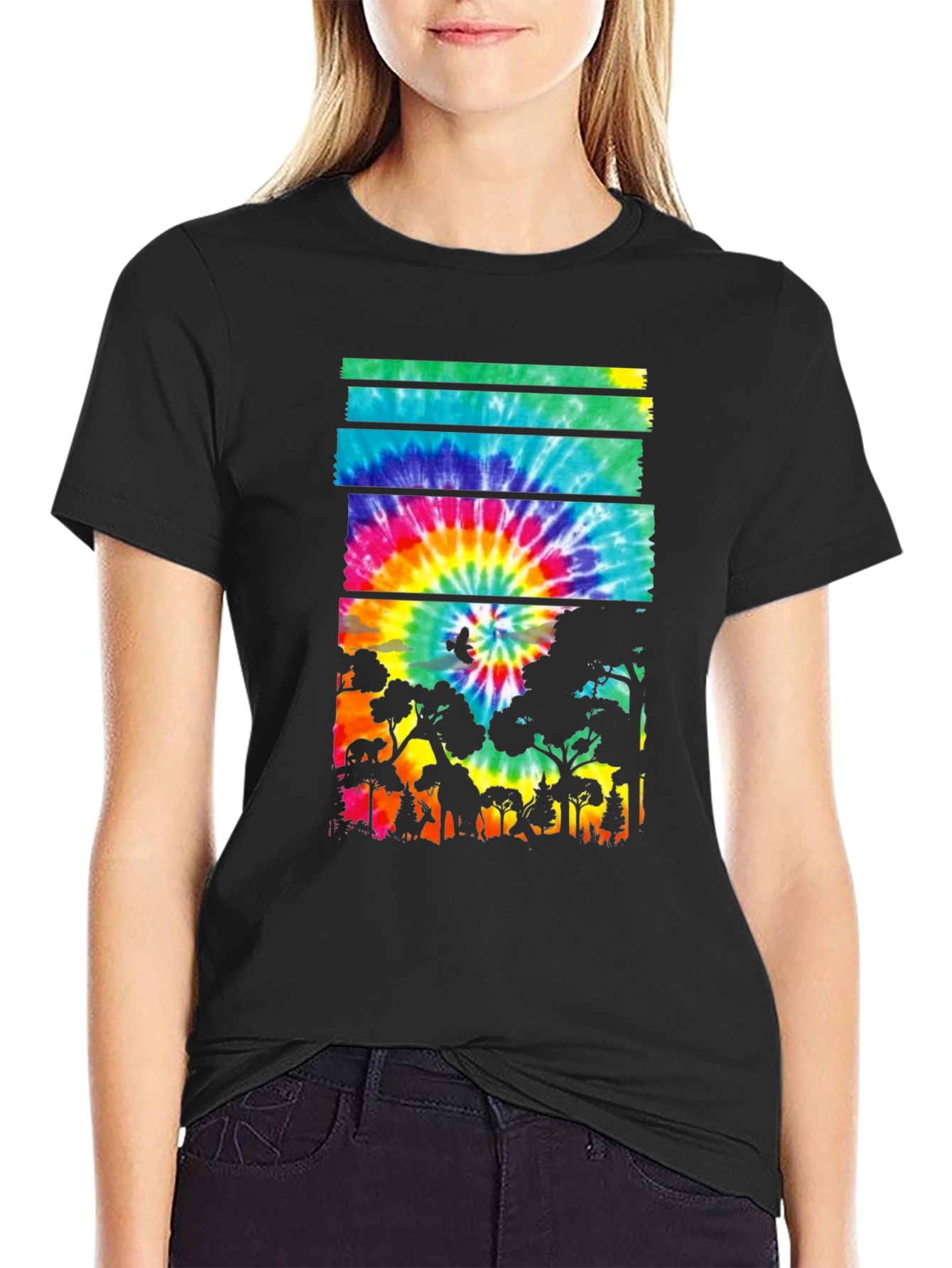 Tie Dye Forest Graphic Tee - Black