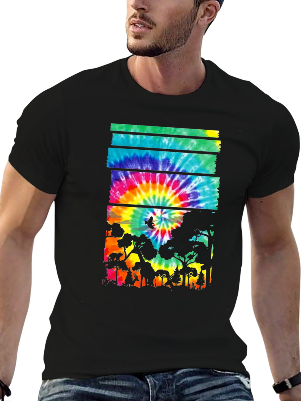 Tie Dye Forest Graphic Tee - Black