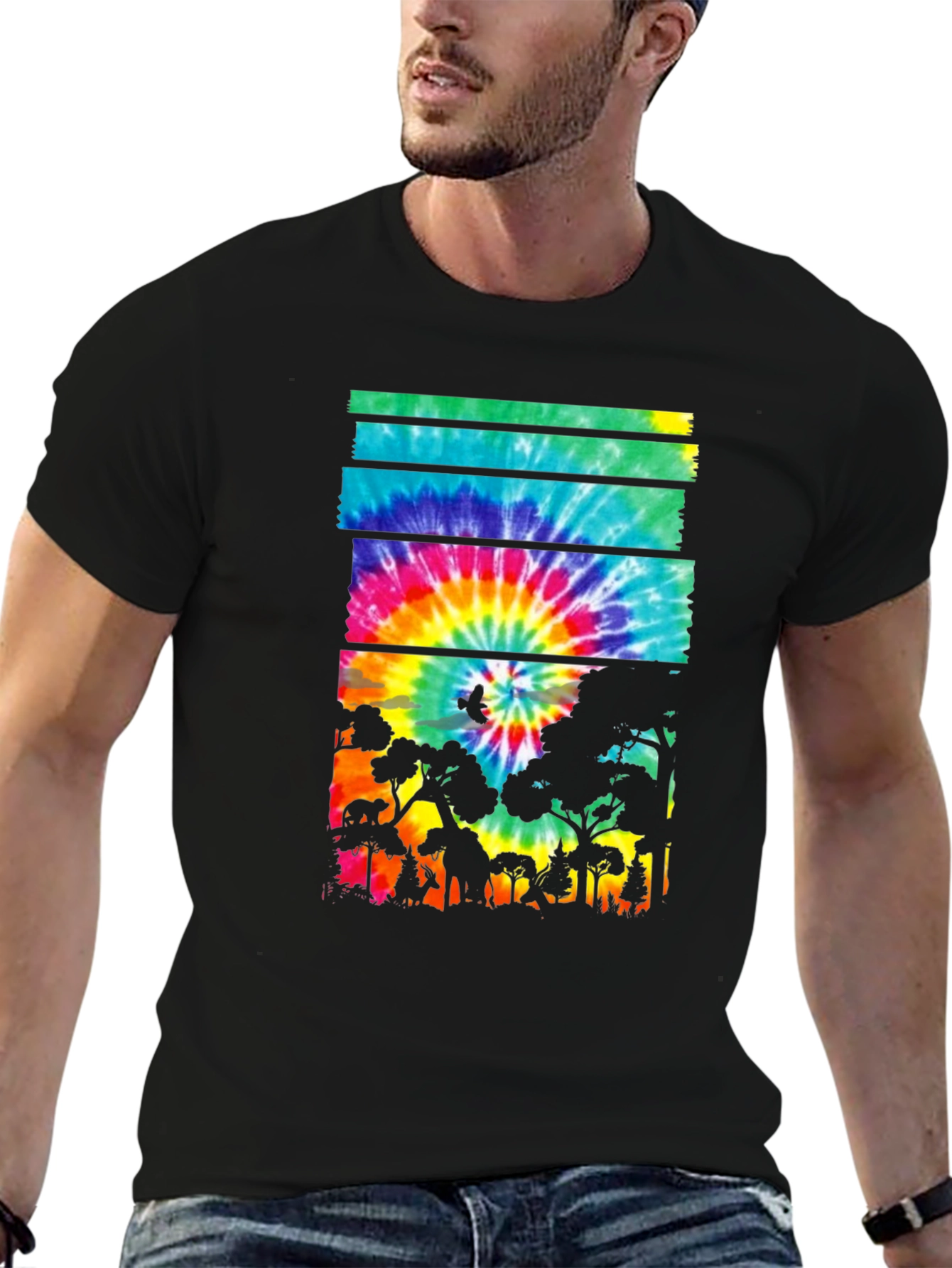 Tie Dye Forest Graphic Tee - Black