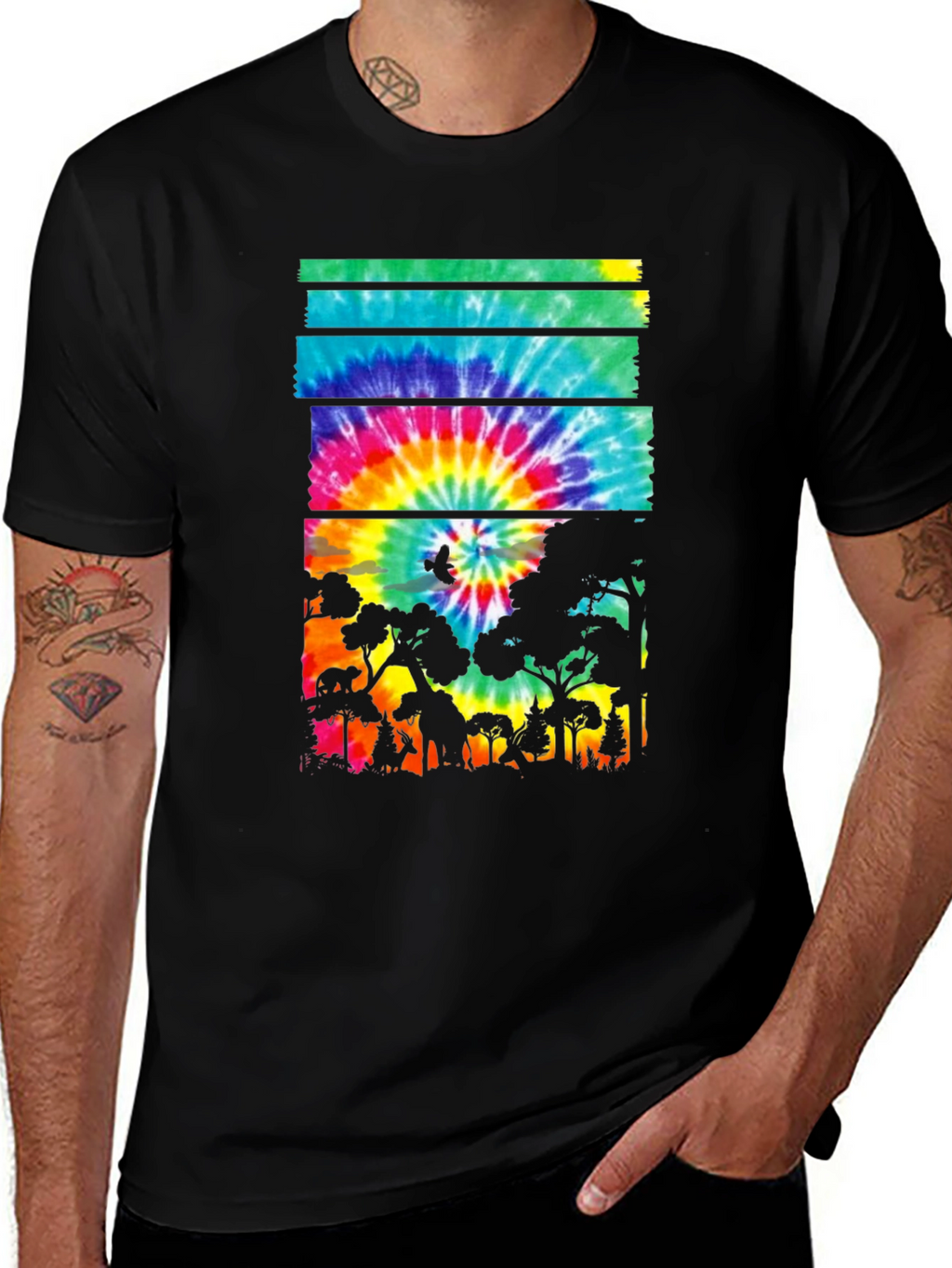 Tie Dye Forest Graphic Tee - Black