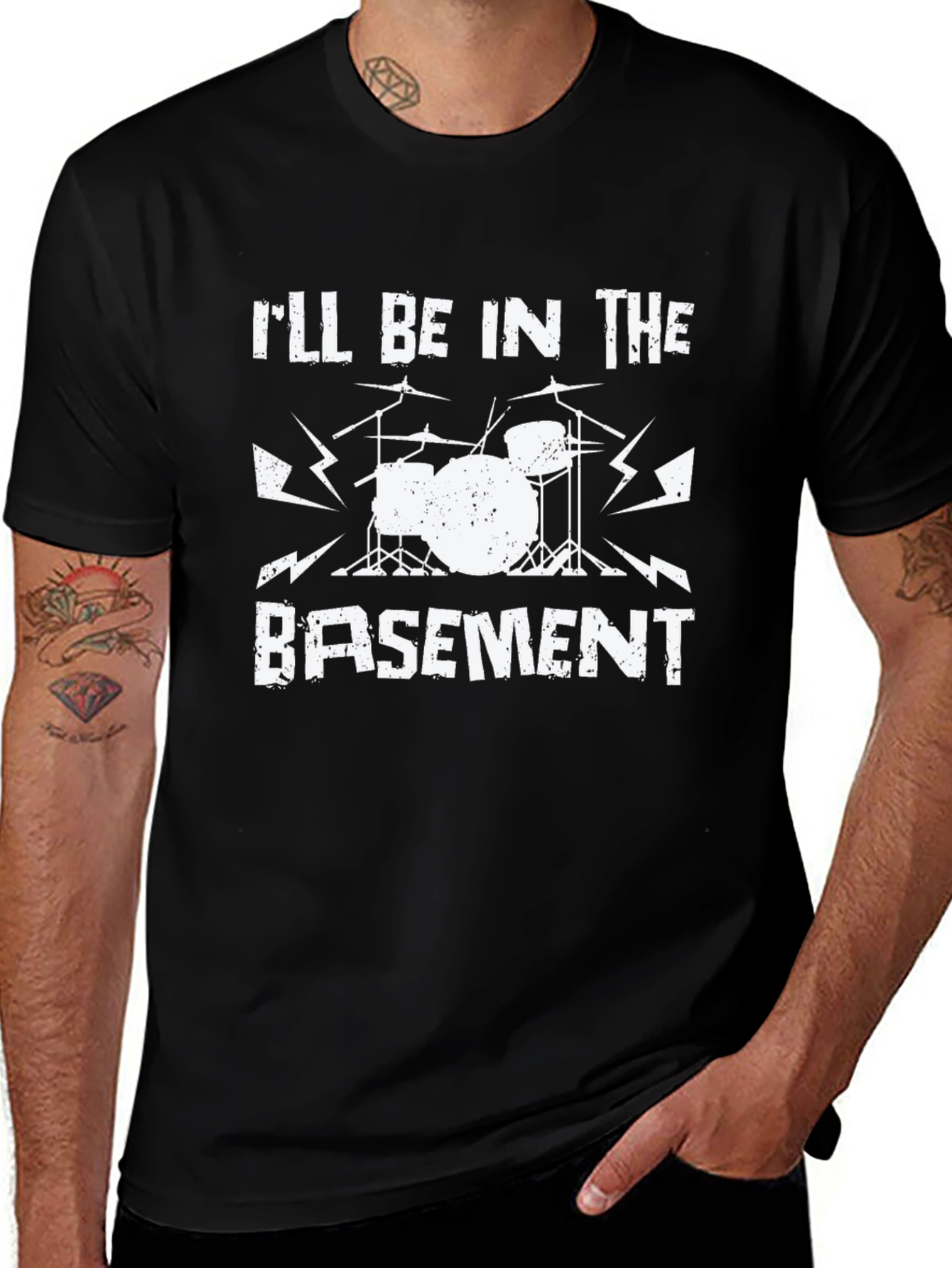 Ill Be in the Basement Drum Set Black T-Shirt