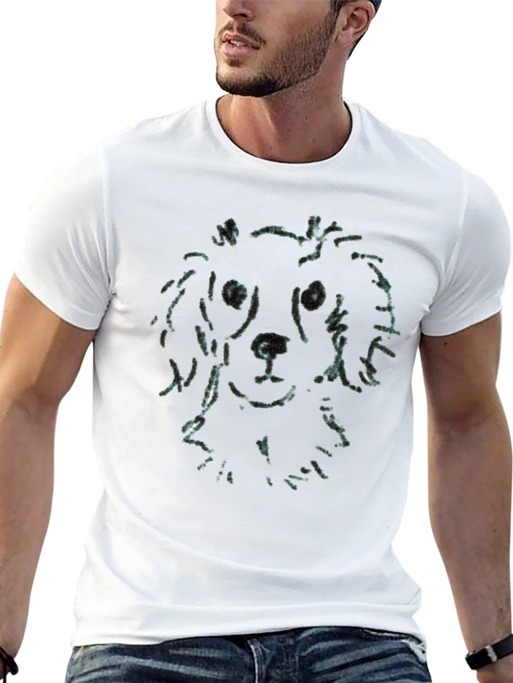 Dog Sketch Tee - Soft Black Cotton T-Shirt