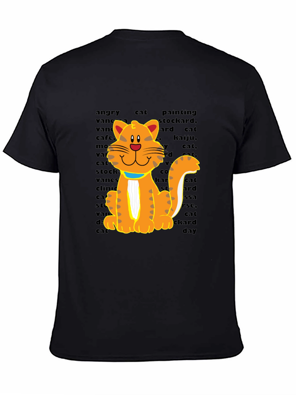 Cartoon Cat Graphic Tee - Casual Black T-Shirt