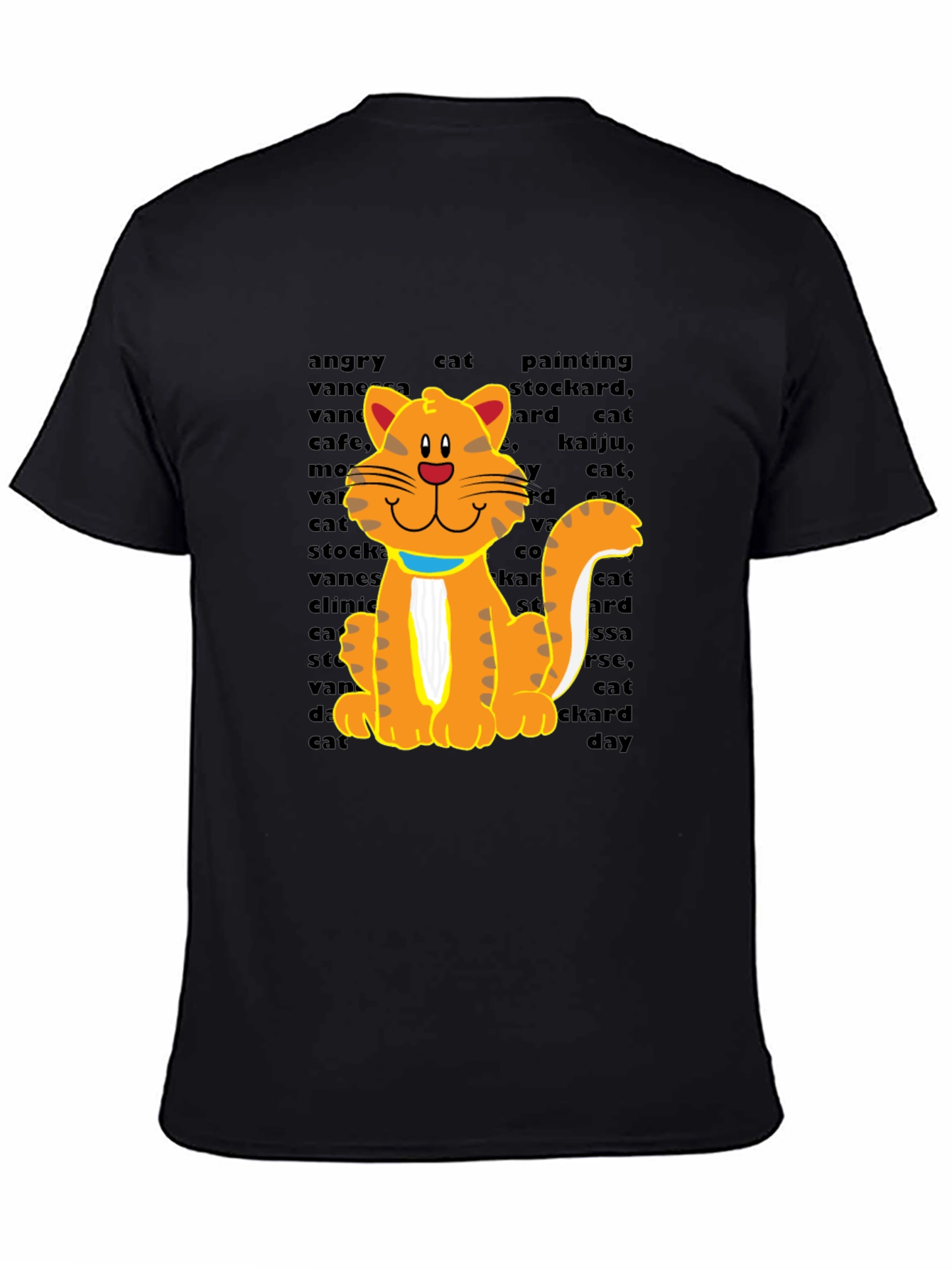 Cartoon Cat Graphic Tee - Casual Black T-Shirt