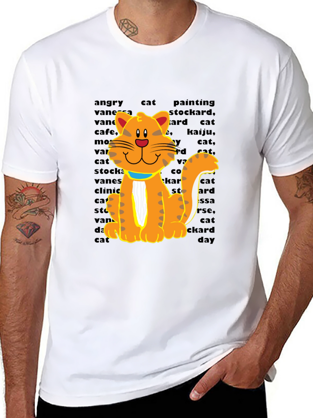 Cartoon Cat Graphic Tee - Casual Black T-Shirt