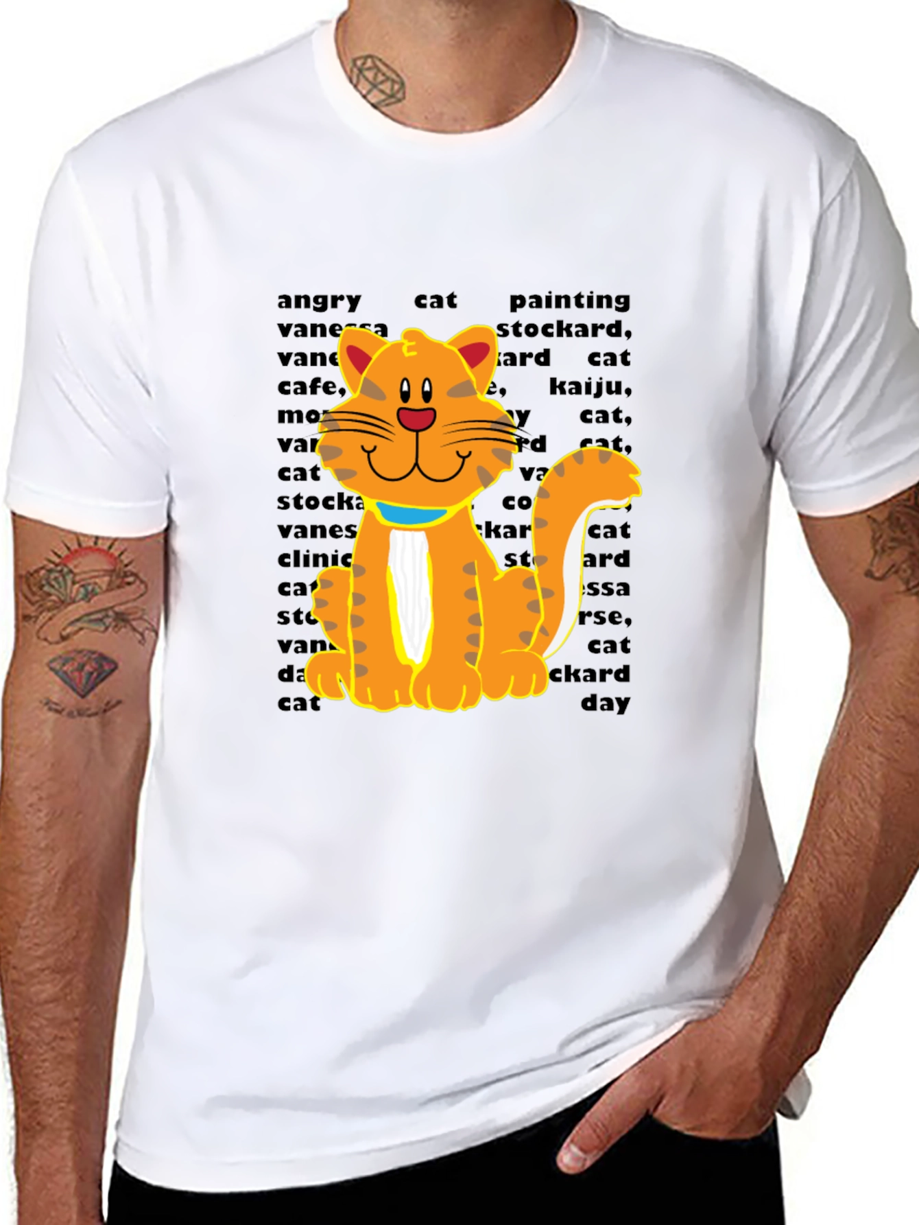 Cartoon Cat Graphic Tee - Casual Black T-Shirt