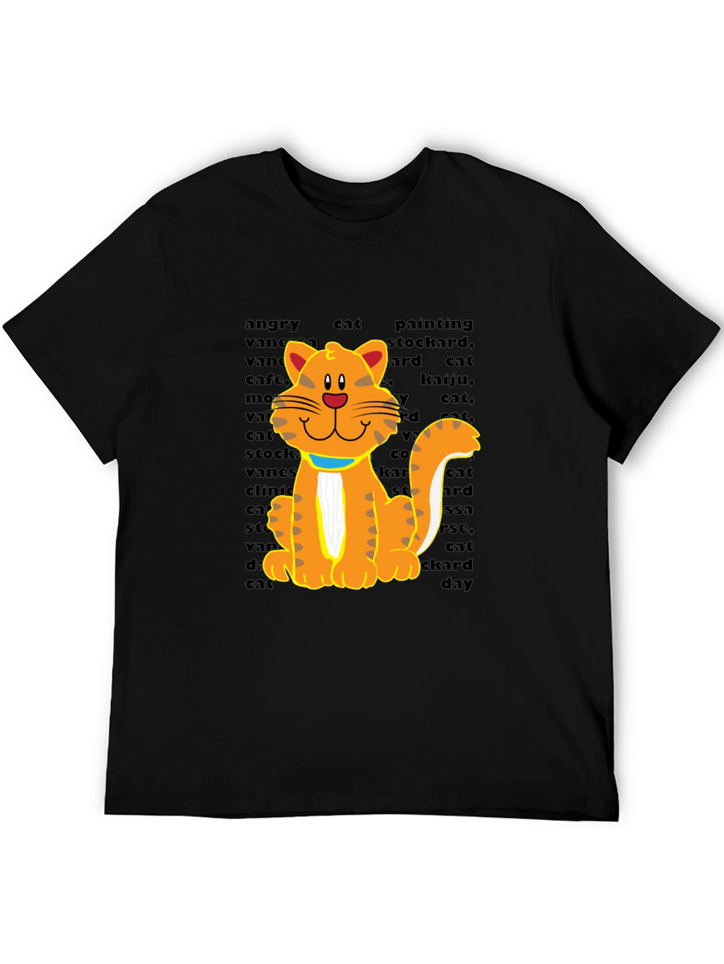 Cartoon Cat Graphic Tee - Casual Black T-Shirt