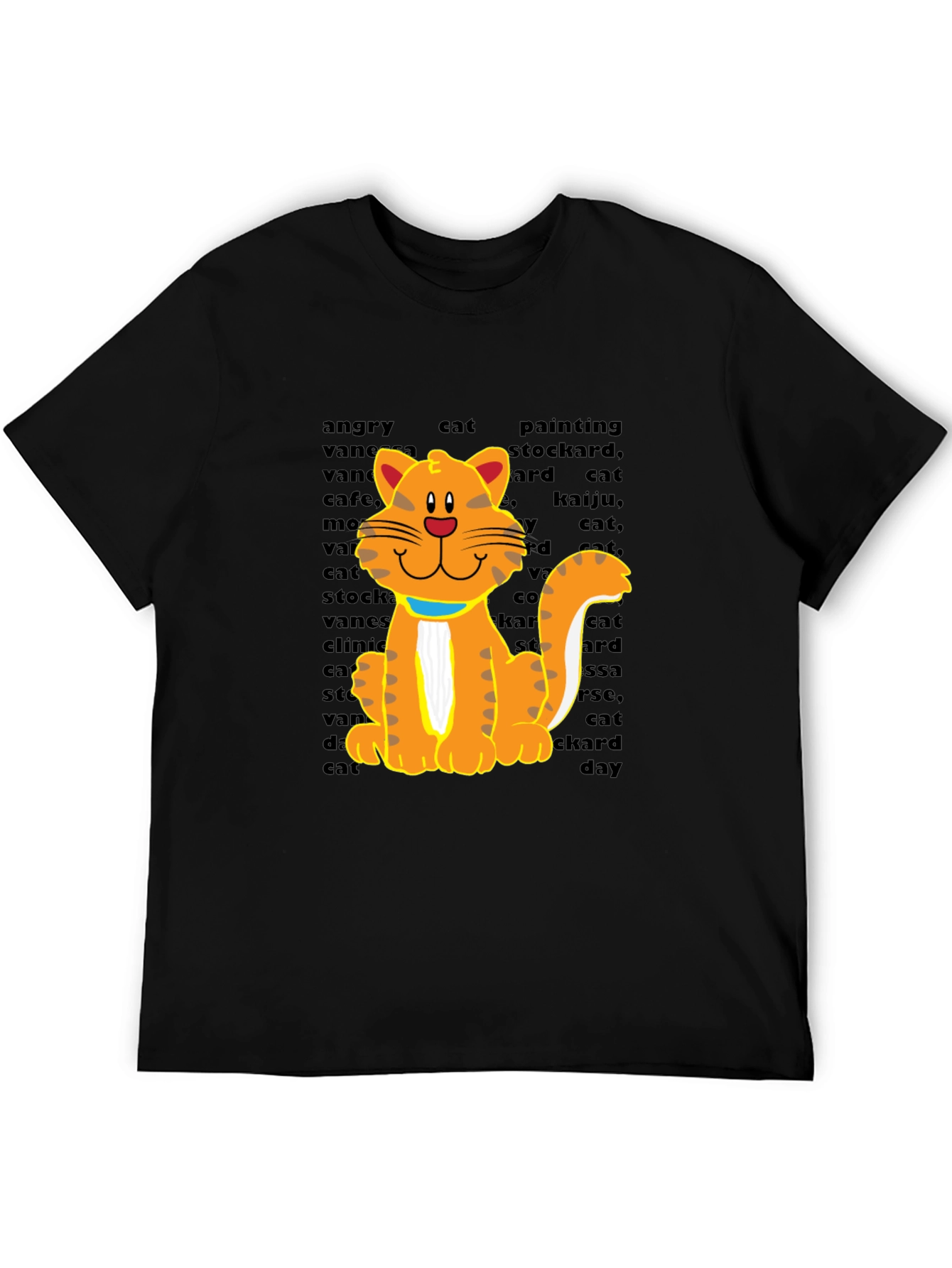Cartoon Cat Graphic Tee - Casual Black T-Shirt