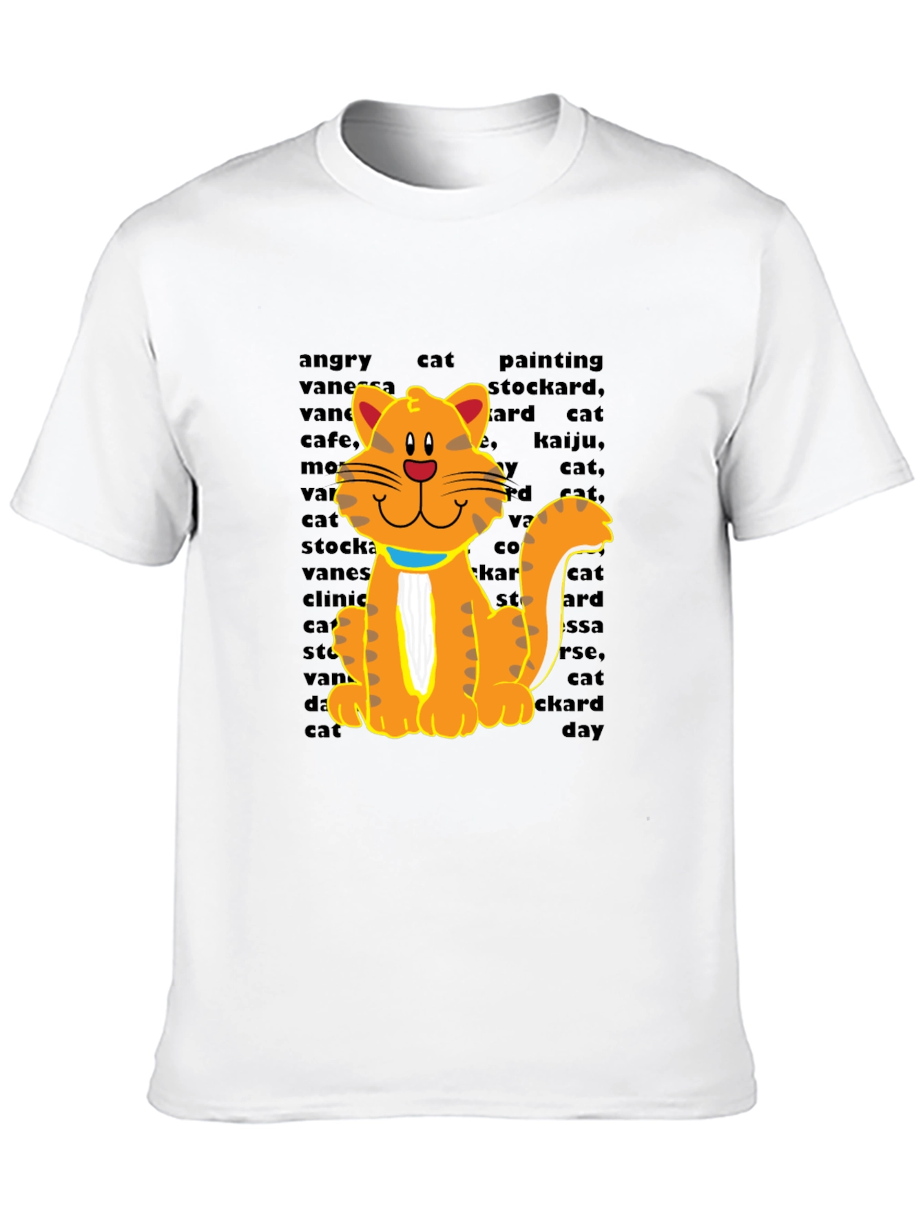 Cartoon Cat Graphic Tee - Casual Black T-Shirt
