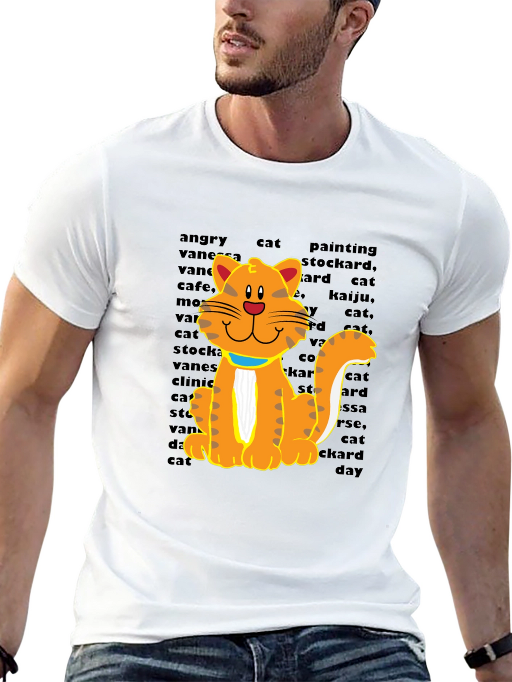 Cartoon Cat Graphic Tee - Casual Black T-Shirt