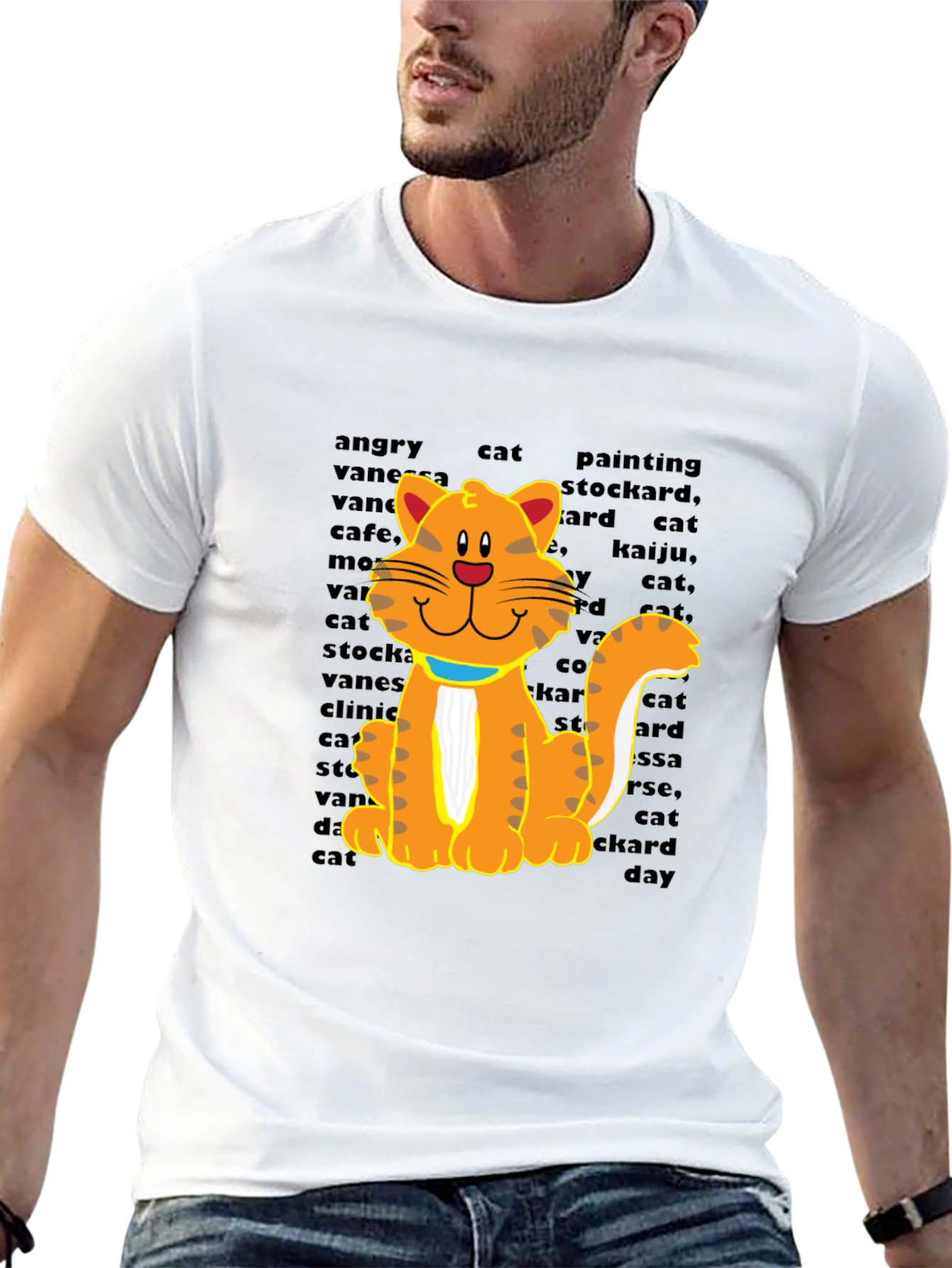 Cartoon Cat Graphic Tee - Casual Black T-Shirt