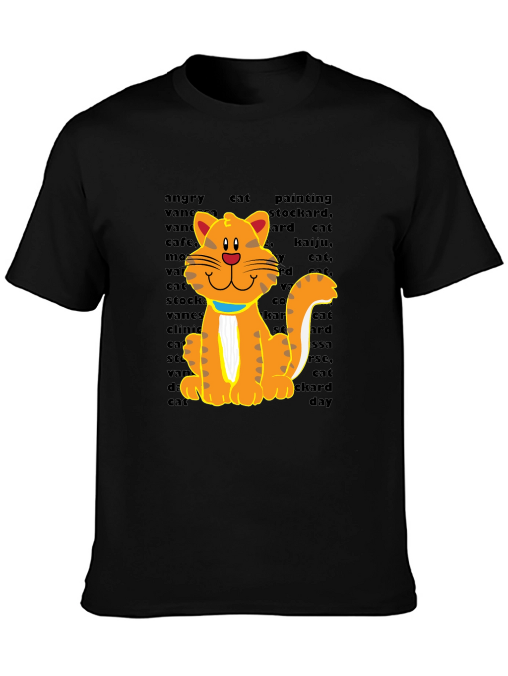 Cartoon Cat Graphic Tee - Casual Black T-Shirt
