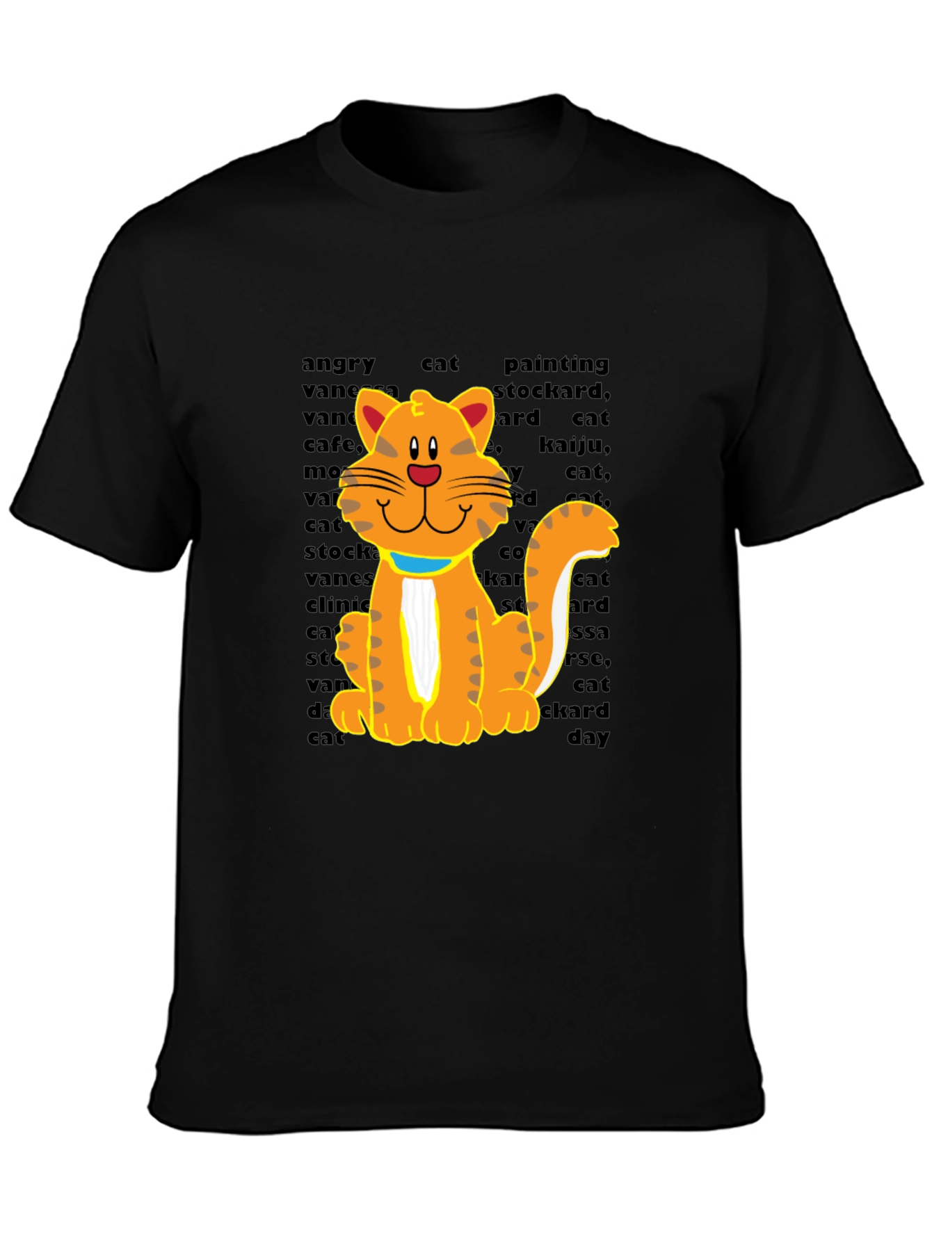 Cartoon Cat Graphic Tee - Casual Black T-Shirt