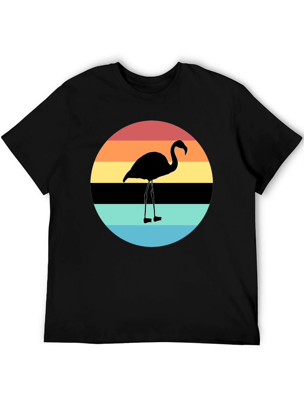 Retro Flamingo Sunset Graphic Tee - Black Cotton Blend