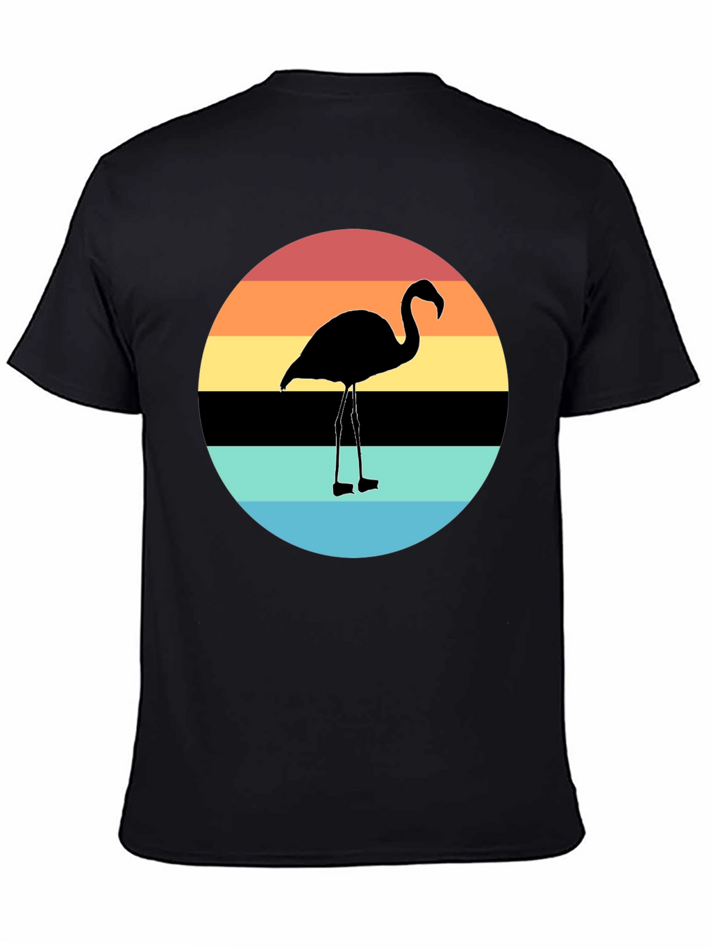 Retro Flamingo Sunset Graphic Tee - Black Cotton Blend