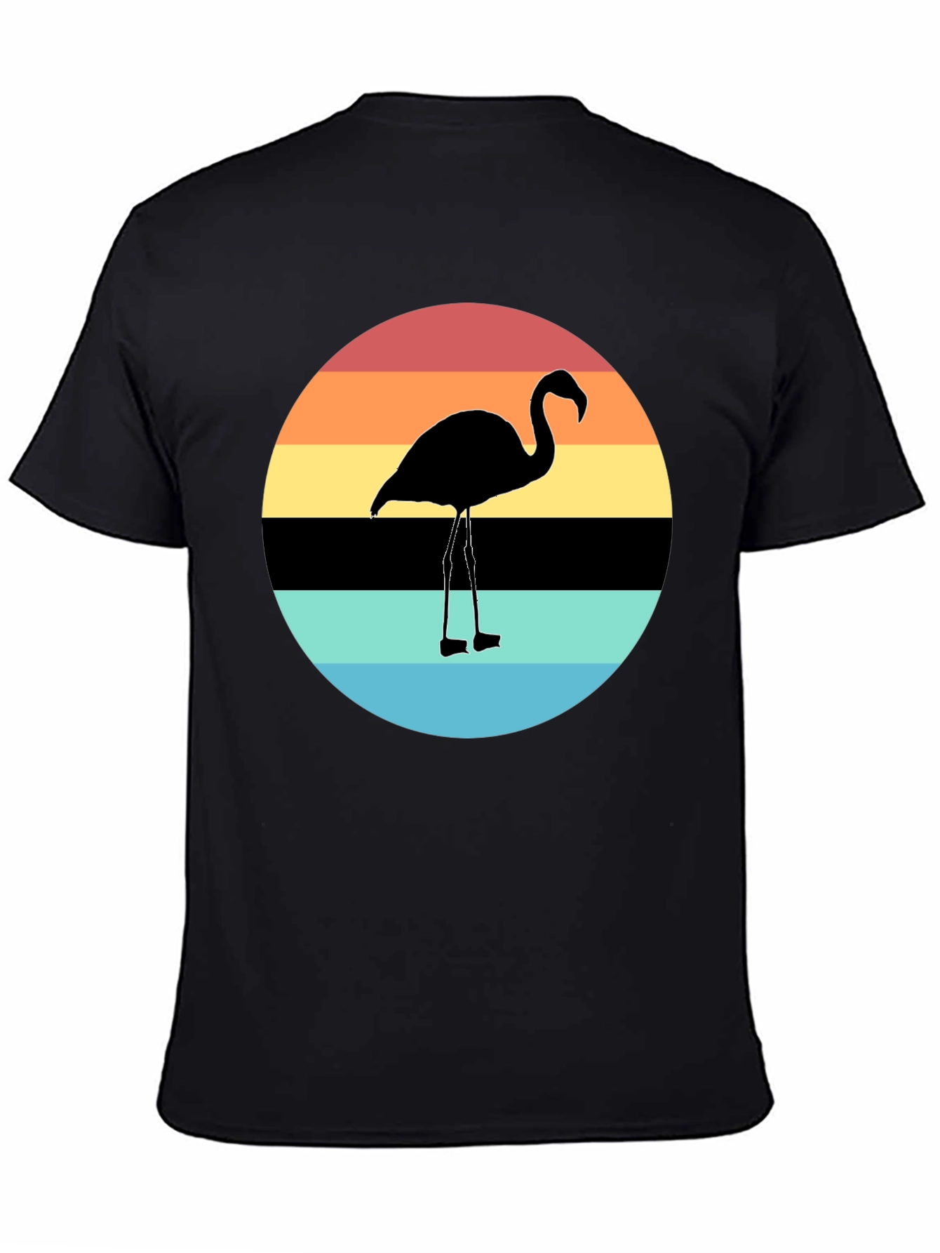 Retro Flamingo Sunset Graphic Tee - Black Cotton Blend