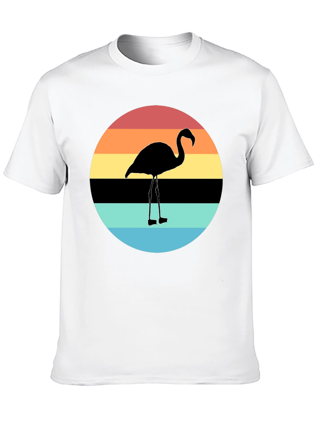 Retro Flamingo Sunset Graphic Tee - Black Cotton Blend
