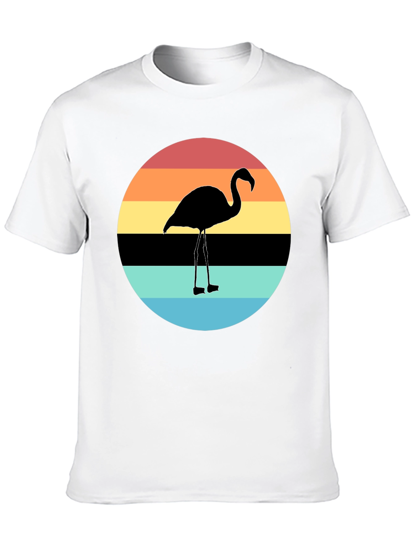 Retro Flamingo Sunset Graphic Tee - Black Cotton Blend