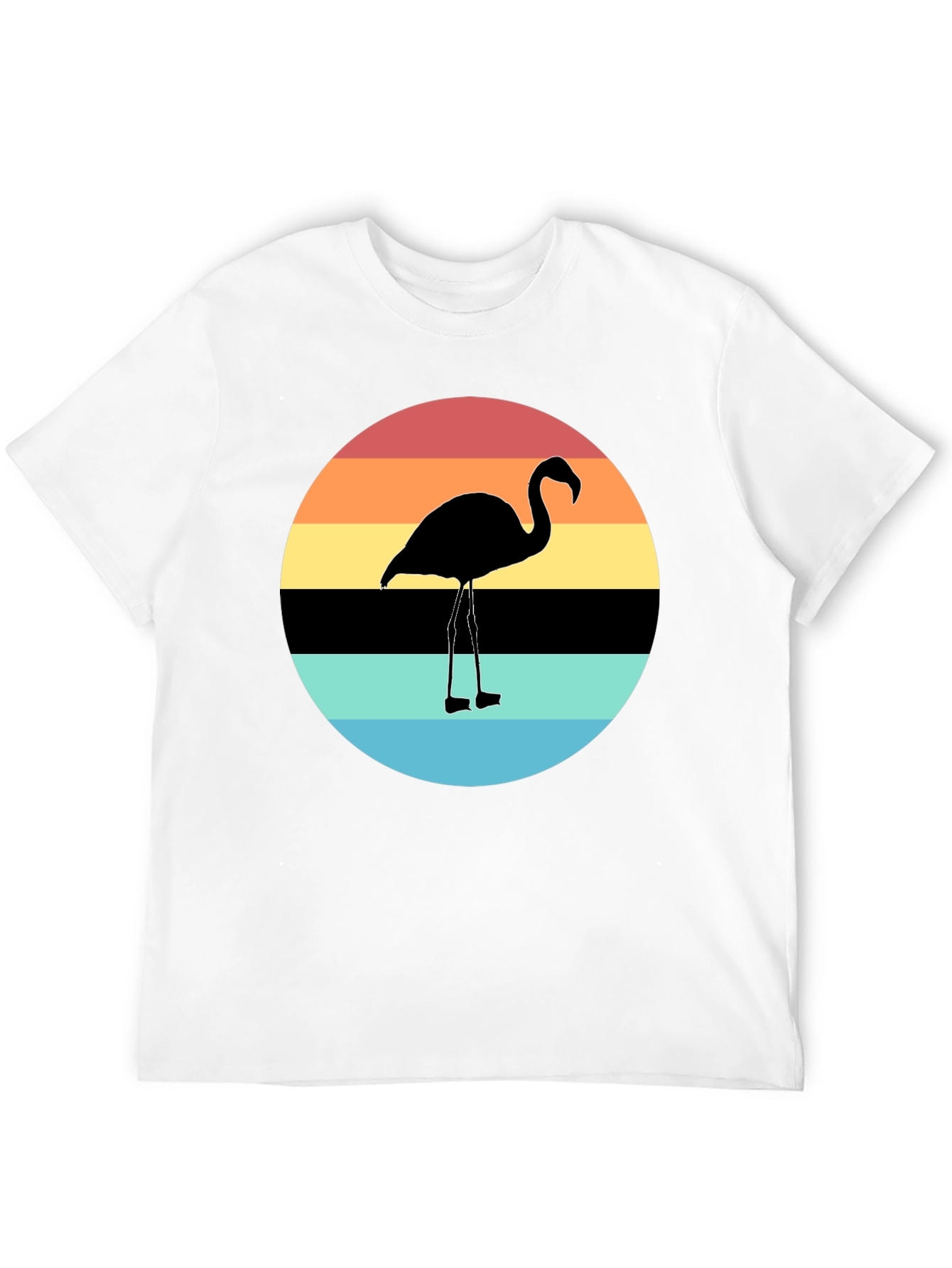 Retro Flamingo Sunset Graphic Tee - Black Cotton Blend