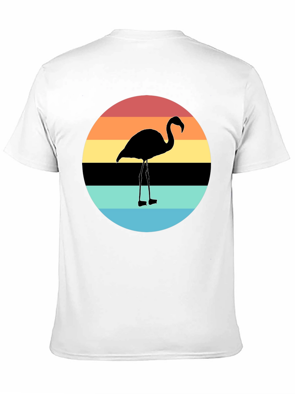 Retro Flamingo Sunset Graphic Tee - Black Cotton Blend