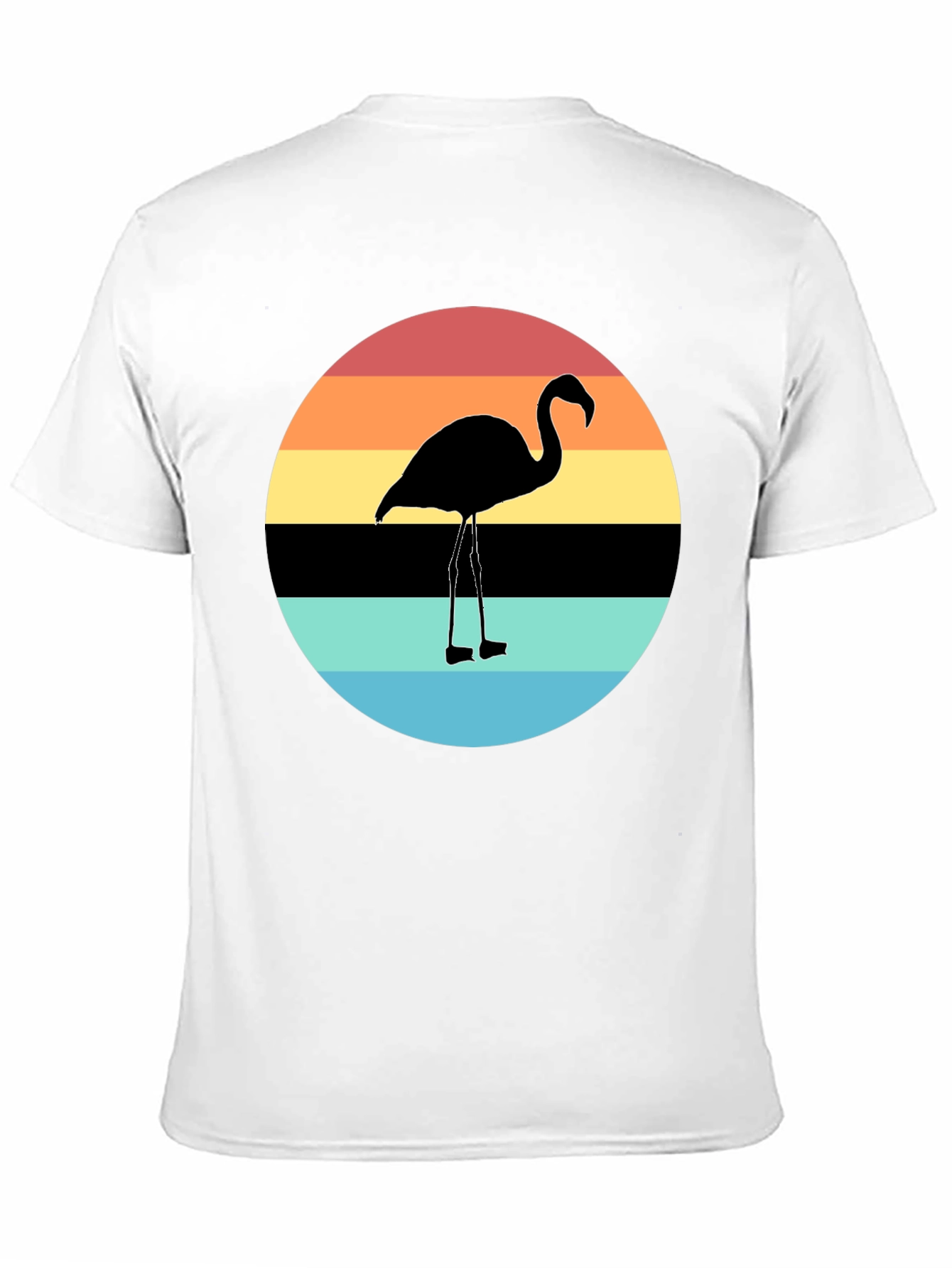 Retro Flamingo Sunset Graphic Tee - Black Cotton Blend
