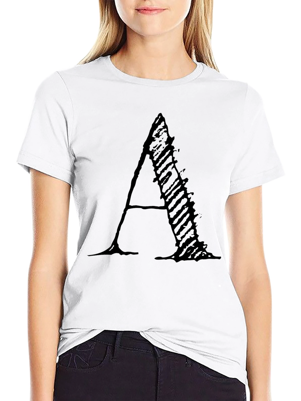 Letter A Black Graphic Tee - Modern Casual