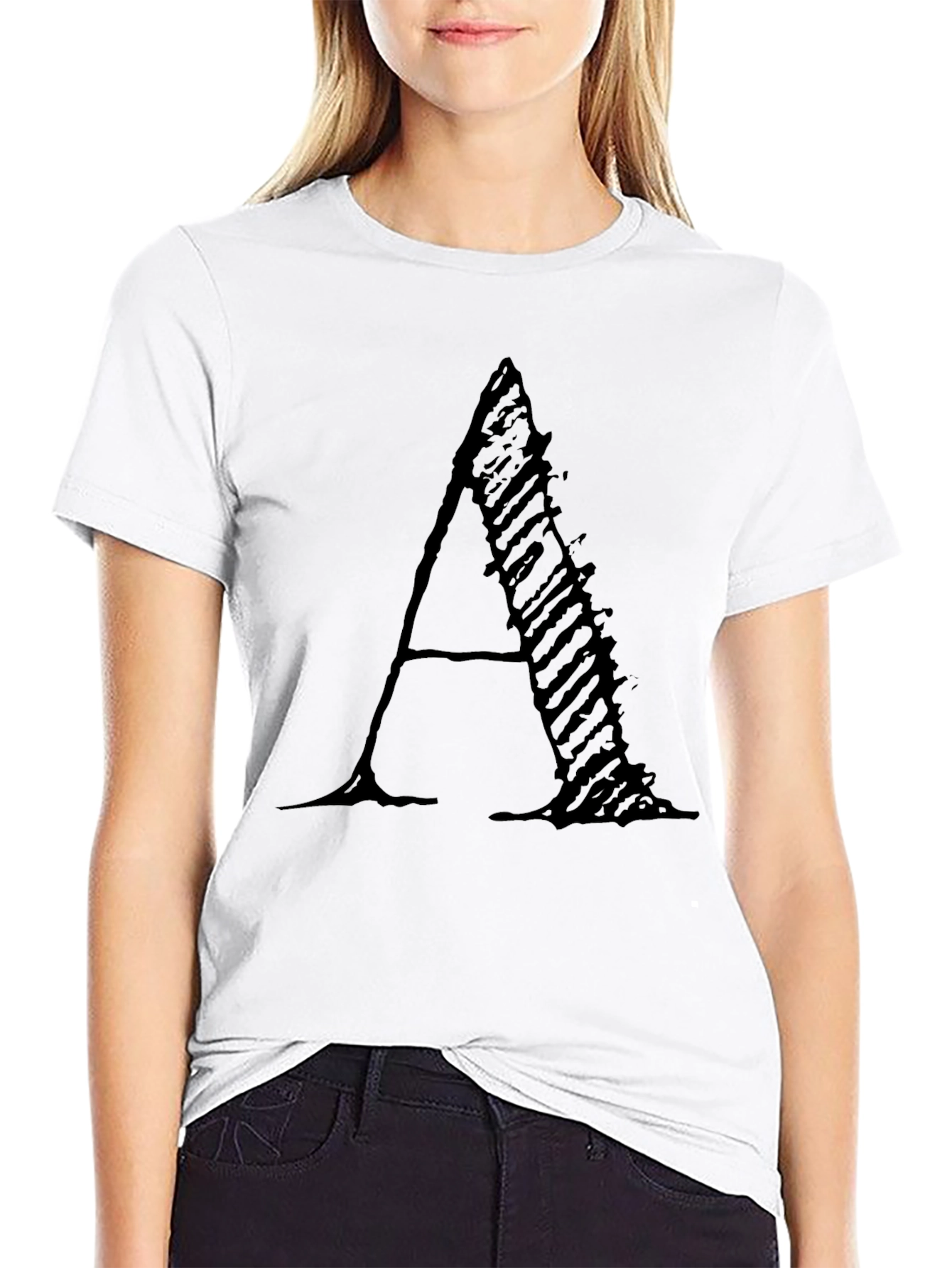 Letter A Black Graphic Tee - Modern Casual