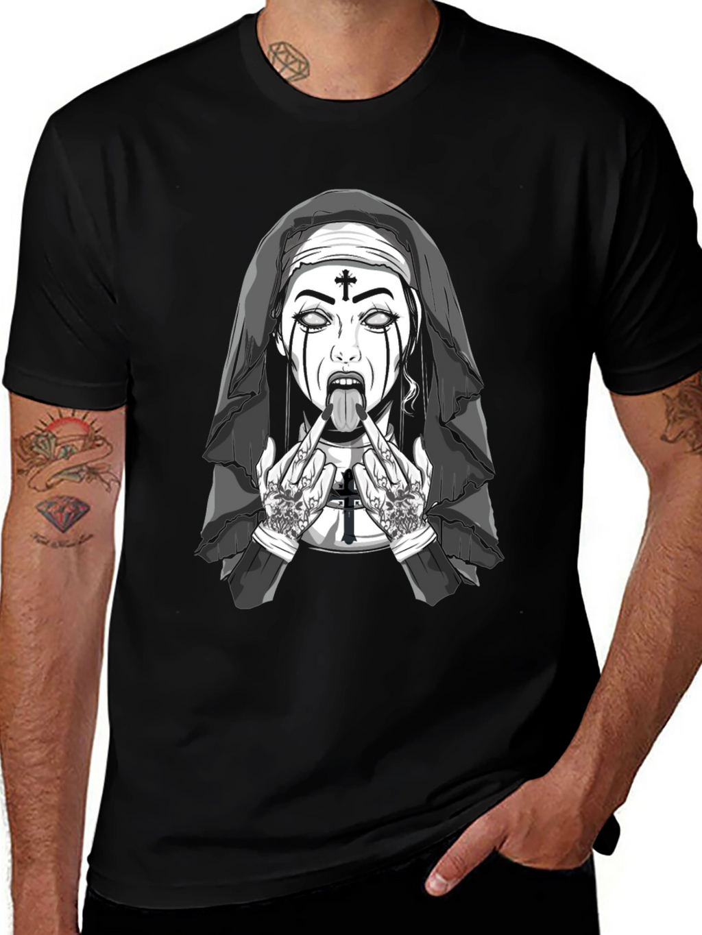 Rebellious Nun Graphic T-Shirt - Black