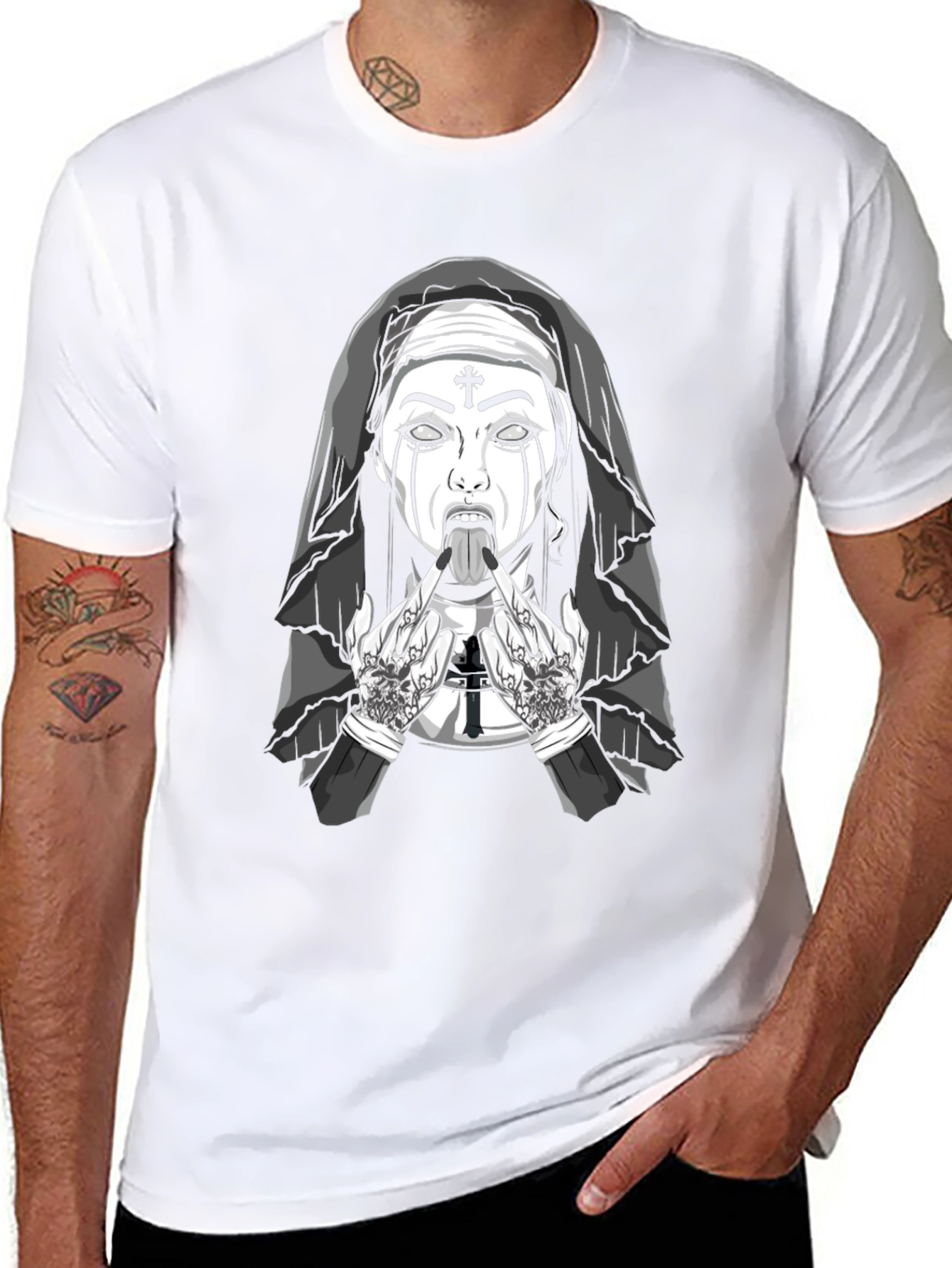 Rebellious Nun Graphic T-Shirt - Black