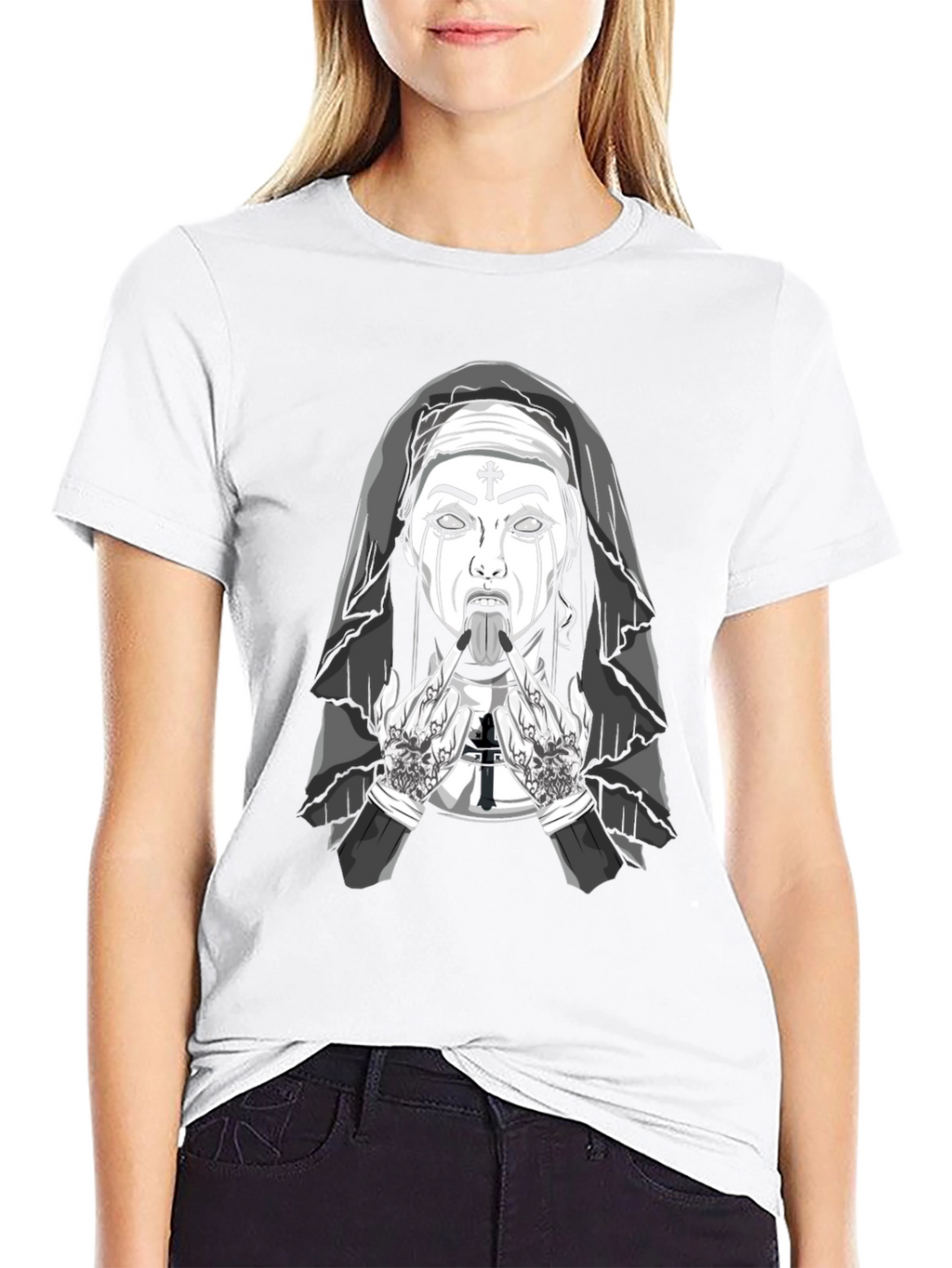 Rebellious Nun Graphic T-Shirt - Black