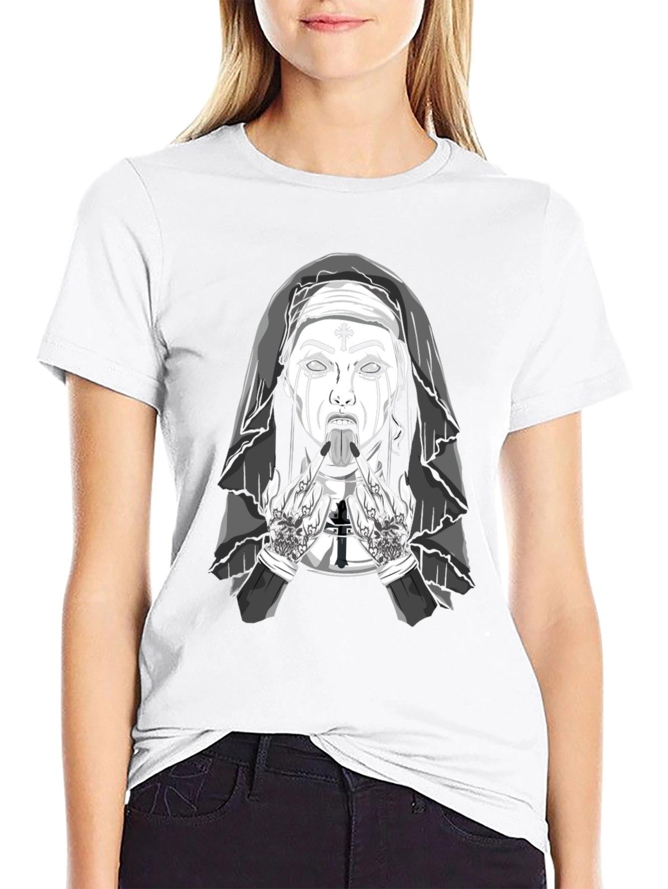 Rebellious Nun Graphic T-Shirt - Black