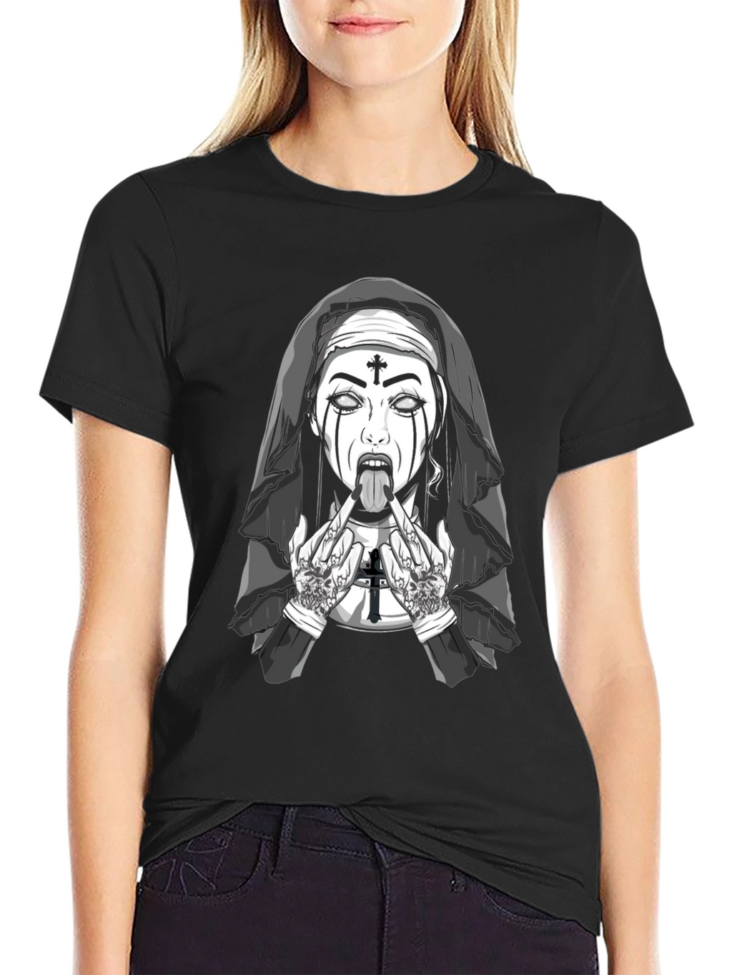 Rebellious Nun Graphic T-Shirt - Black
