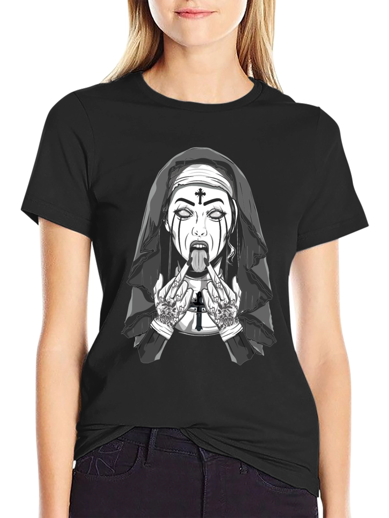 Rebellious Nun Graphic T-Shirt - Black