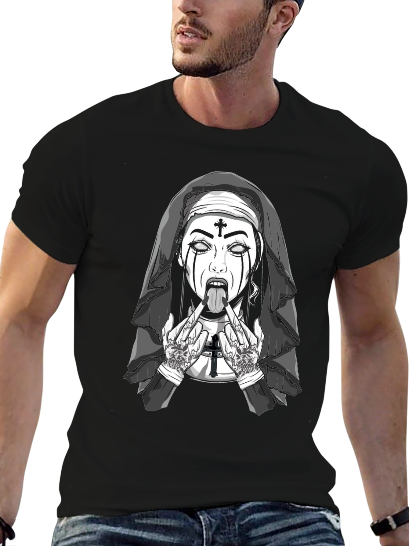 Rebellious Nun Graphic T-Shirt - Black